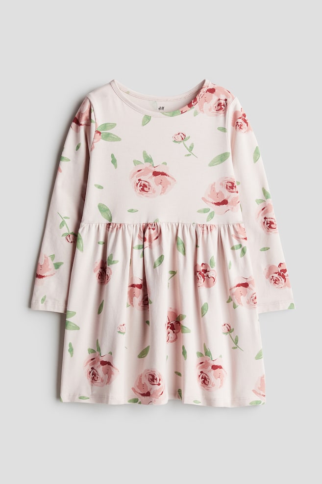 Bedrucktes Baumwollkleid - Hellrosa/Rosen/Lila/Schleifen - 1