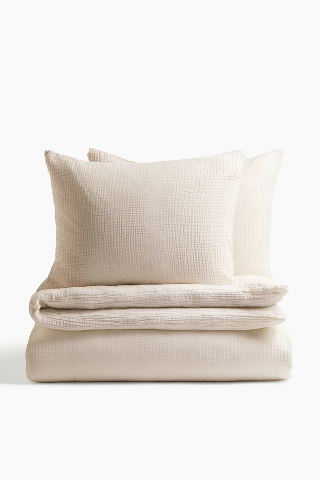 Muslin King/Queen Duvet Cover Set - Light beige/Dusty blue/White/Dusty pink/Light taupe/Green/Taupe/Light taupe/Charcoal gray/Light pink - 1