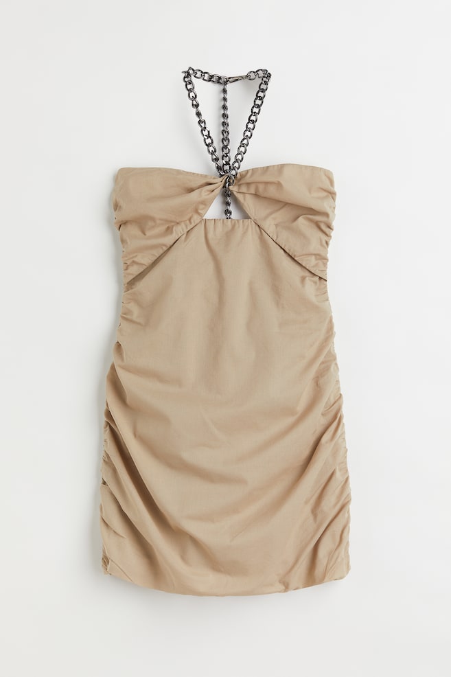 Vestido ajustado con escote halter - Beige - 1