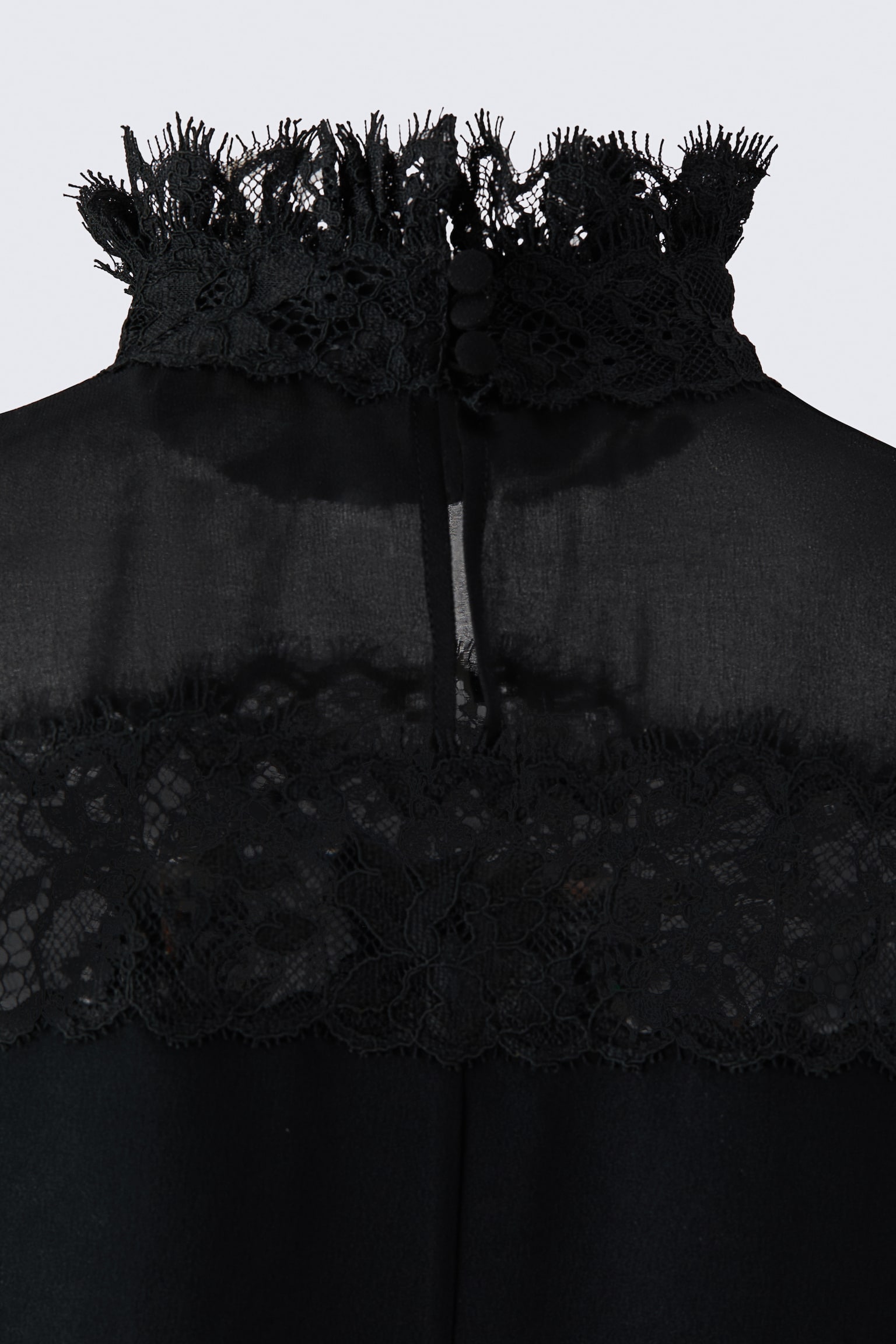 Женская блузка H&M Lace-Trimmed Puff-Sleeved, цвет: Чёрный — фото 2