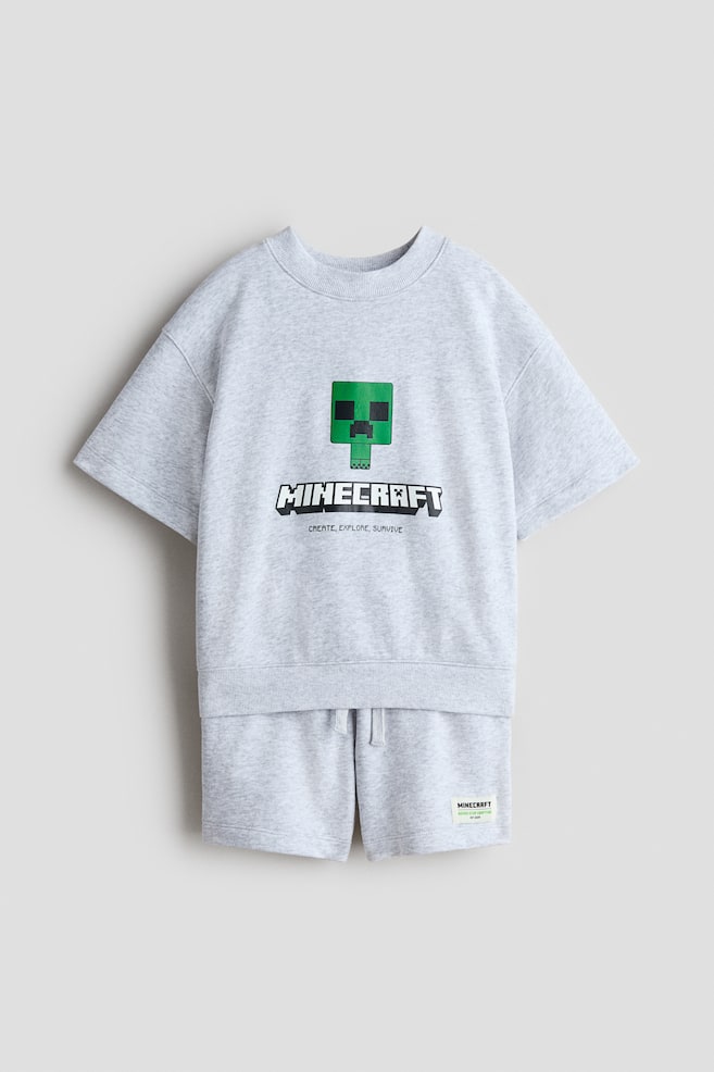 2-piece printed sweatshirt set - Light grey marl/Minecraft/Black/Hot Wheels - 1