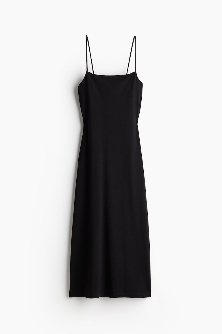 black spaghetti strap dress h&m a line midi v neck cocktail sz 6 square neckline Women's Black Strappy dress |