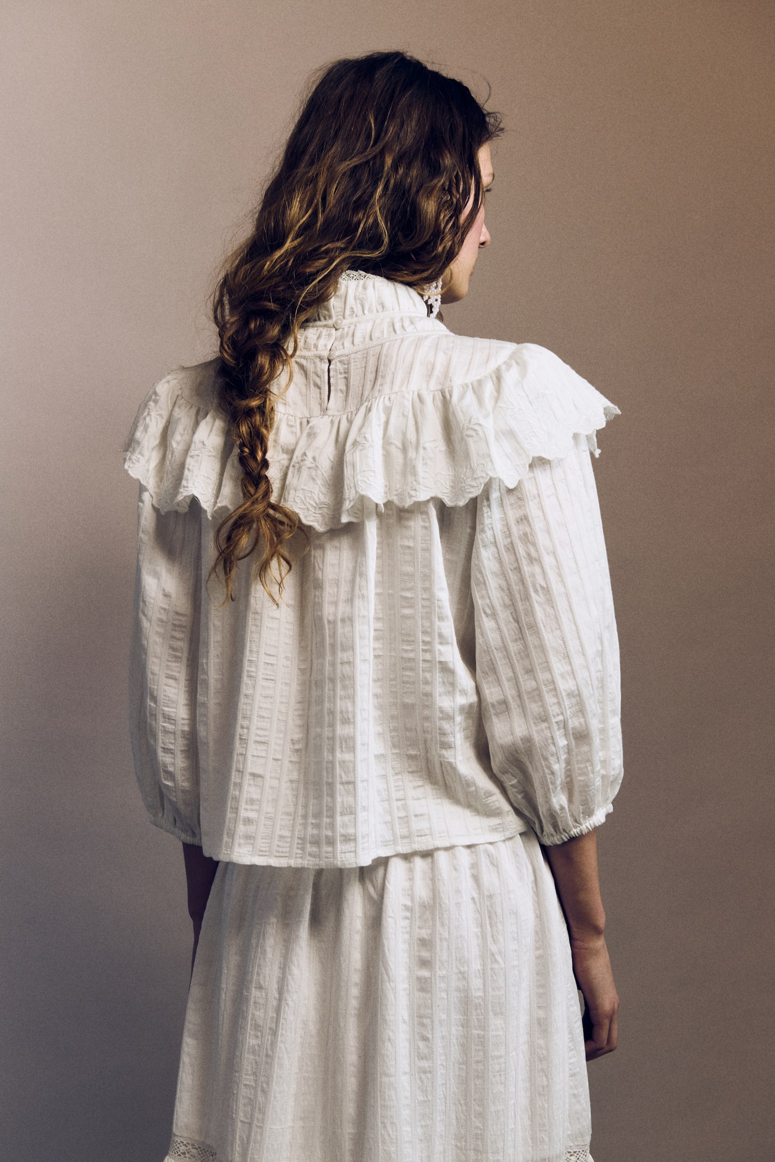 Flounce-trimmed blouse - White - 3