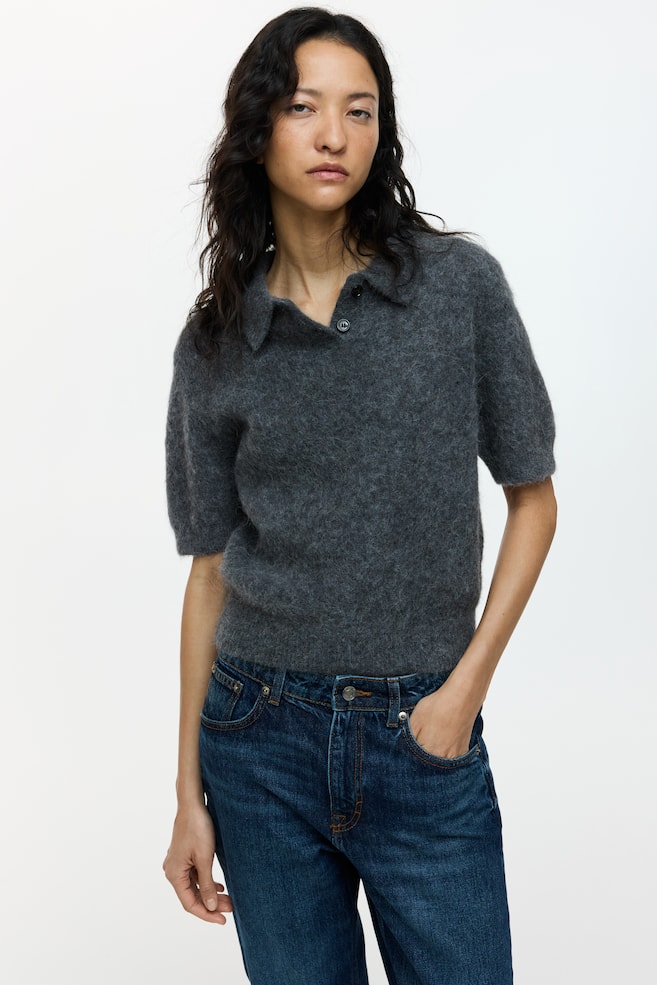 Poloshirt aus Alpakamix-Dunkelgraumeliert - 5