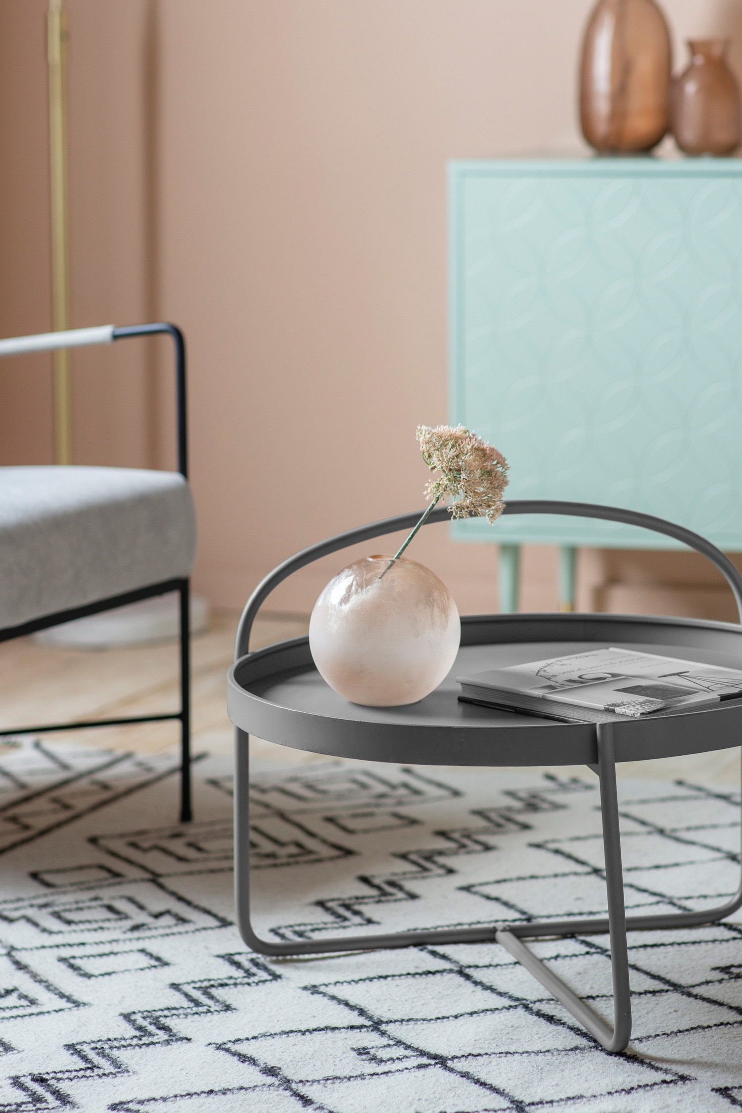 Tray Top Metal Coffee Table - Grey/Brown/White
