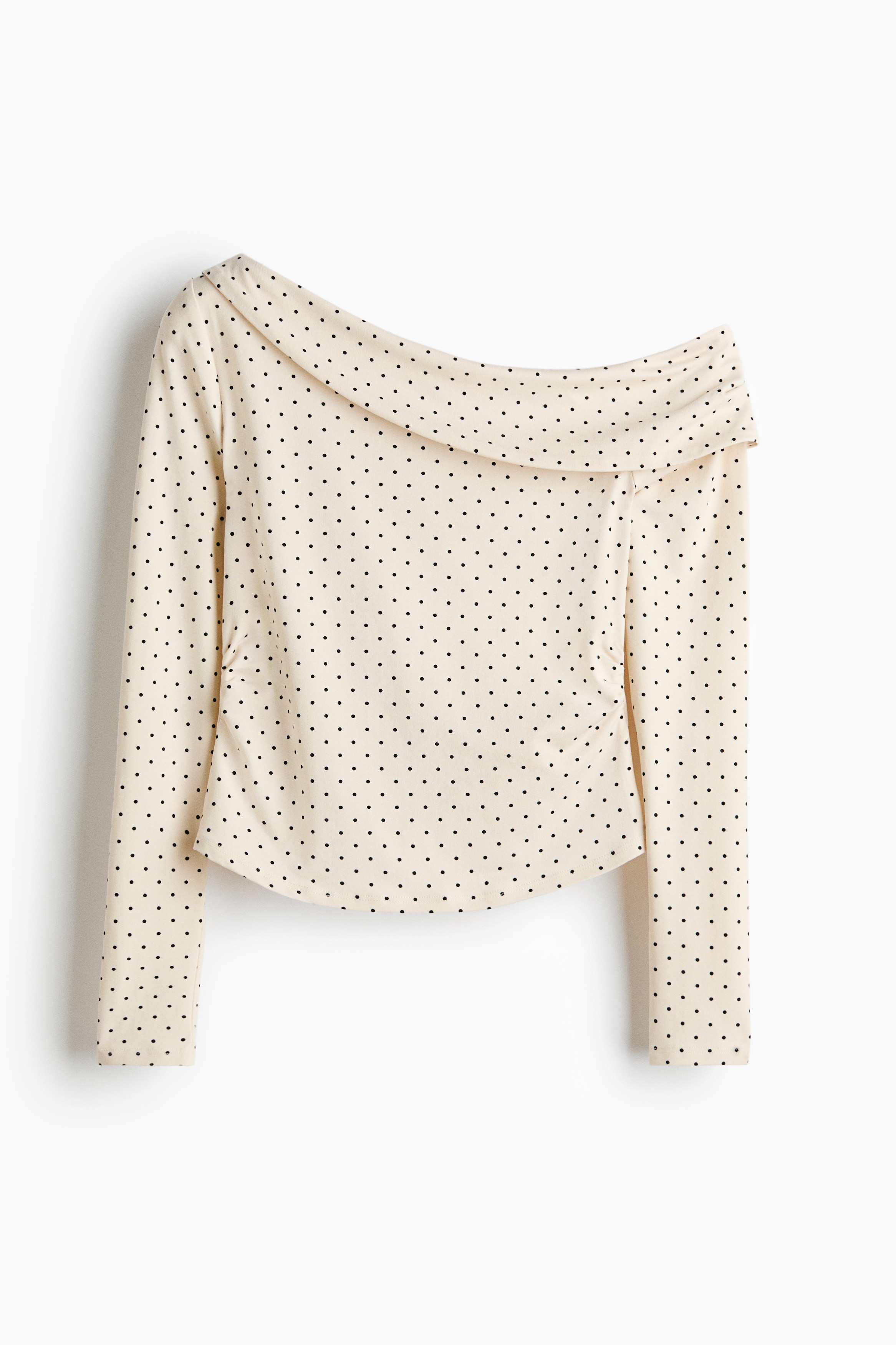 One-shoulder jersey top - Cream/Polka dot/Light yellow/Light blue