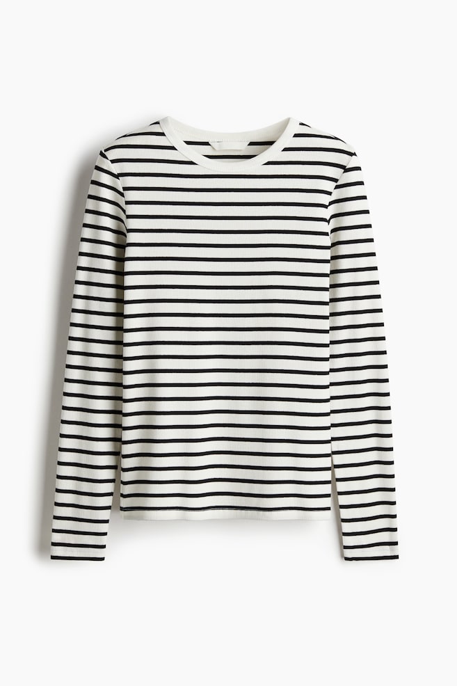 Ribbed cotton top - White/Striped/White - 1