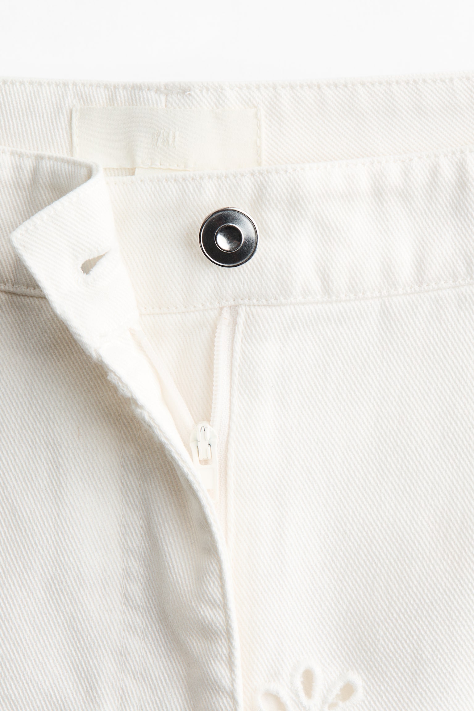 Pantalon en sergé avec broderie anglaise - Blanc - 5