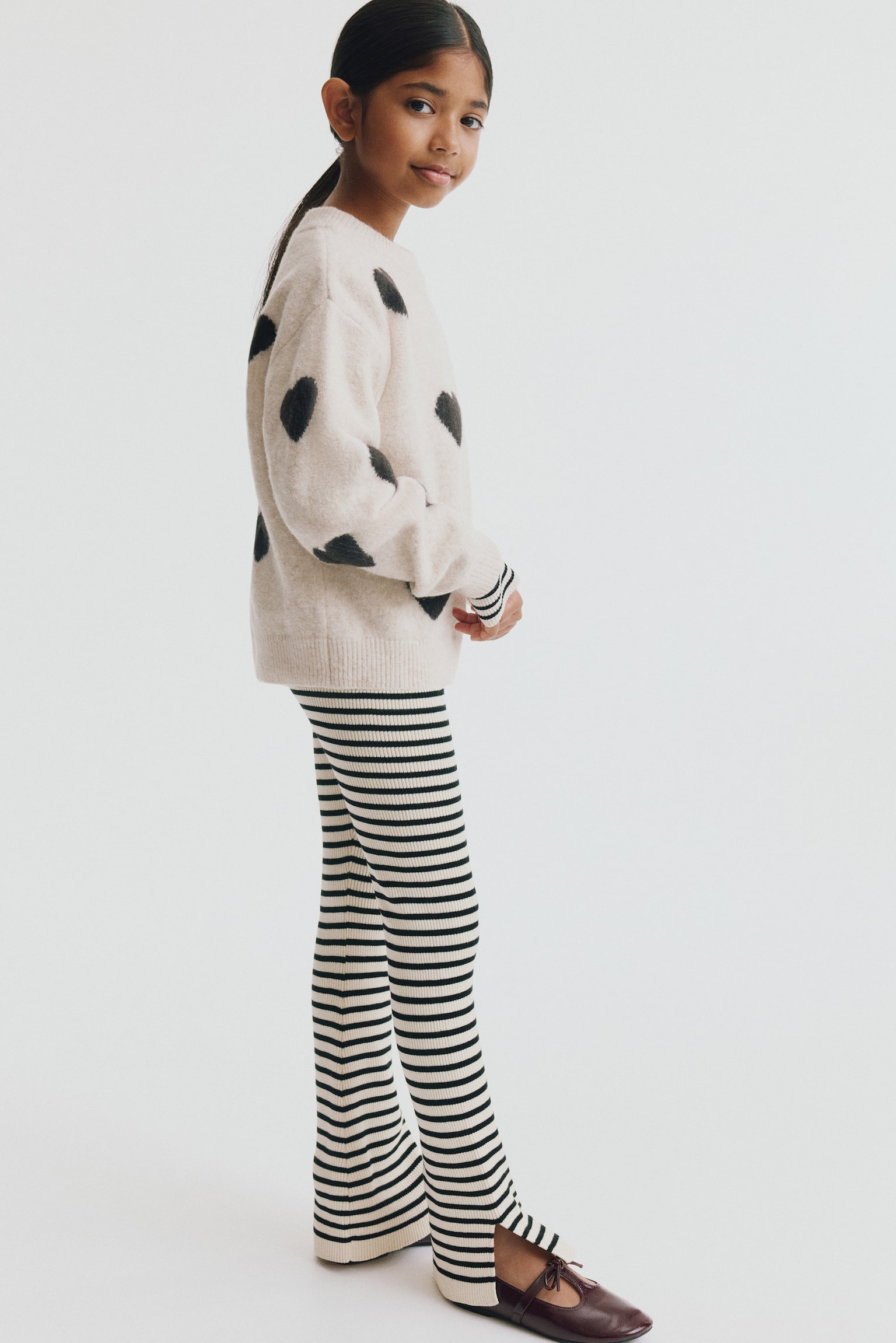 Детские леггинсы H&M Flared Rib-Knit, цвет: Кремовый / Полосатый — фото 4