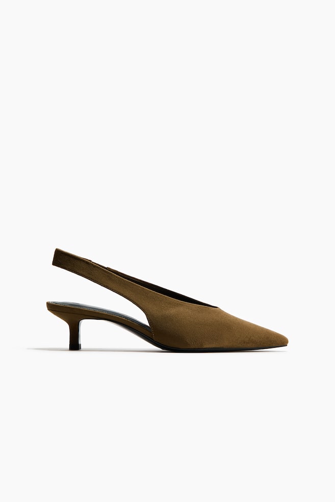 Escarpins à bride arrière avec talon kitten heel - Vert kaki foncé/Beige foncé - 1