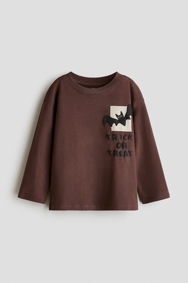 Camiseta estampada de manga larga - Marrón oscuro/Murciélago/Blanco/Rayas - 1