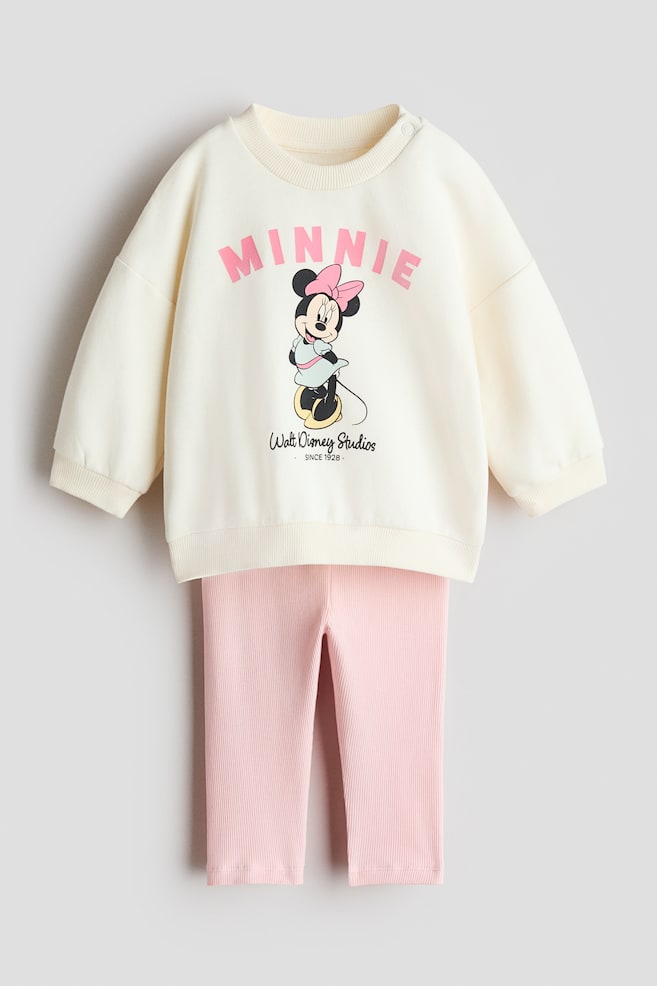 2-Piece Sweatshirt and Leggings Set - Cream/Minnie Mouse/White/Hello Kitty - 1