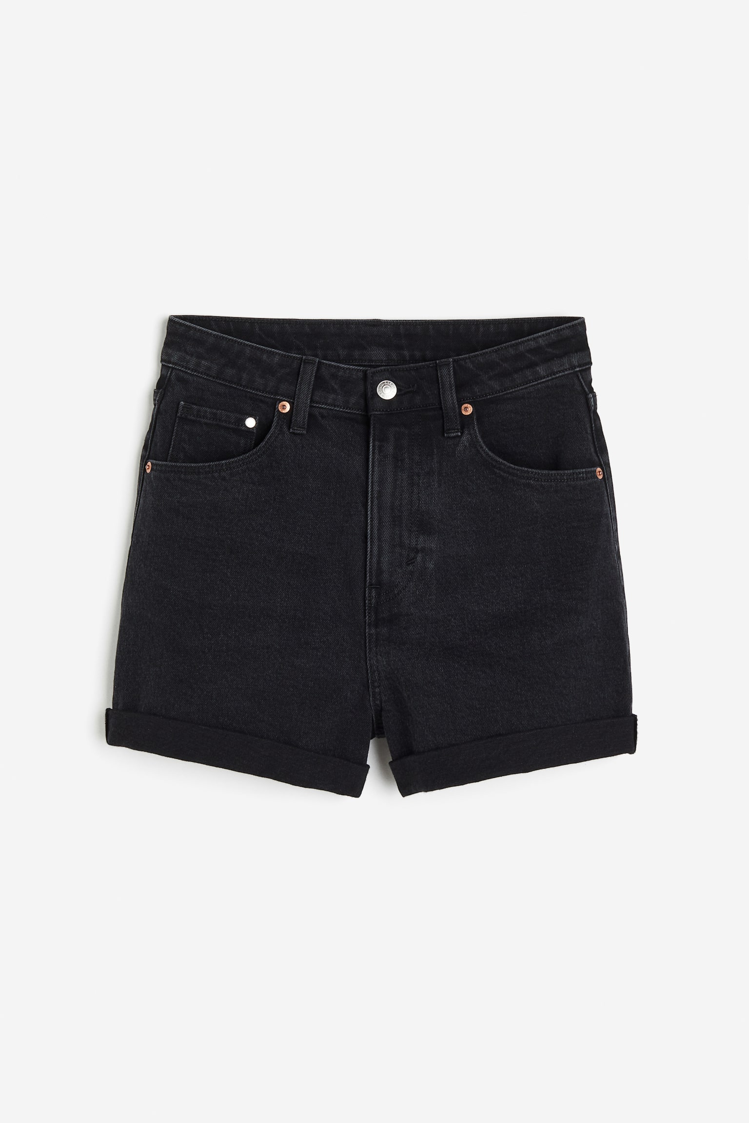Женские шорты H&M Mom Ultra High Denim shorts, цвет: Чёрный — фото 1