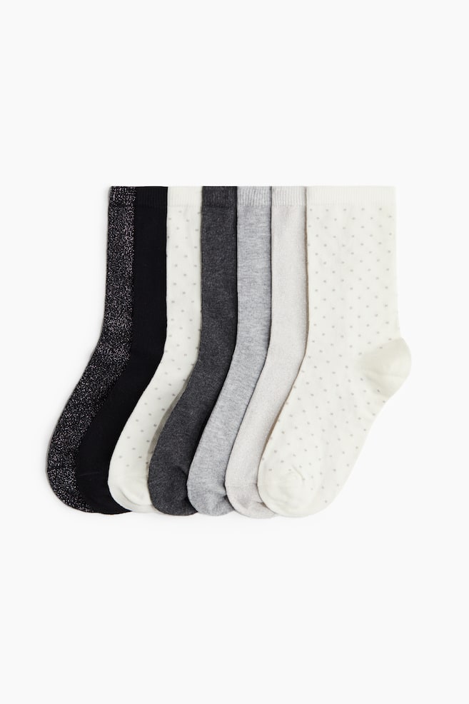 7-pack socks - Black/Glittery/Dark brown/Dusty pink/Light blue/Burgundy/Dark pink/Grey marl/Black/Cream/Floral/Beige/Leopard print/Beige marl/Floral - 1