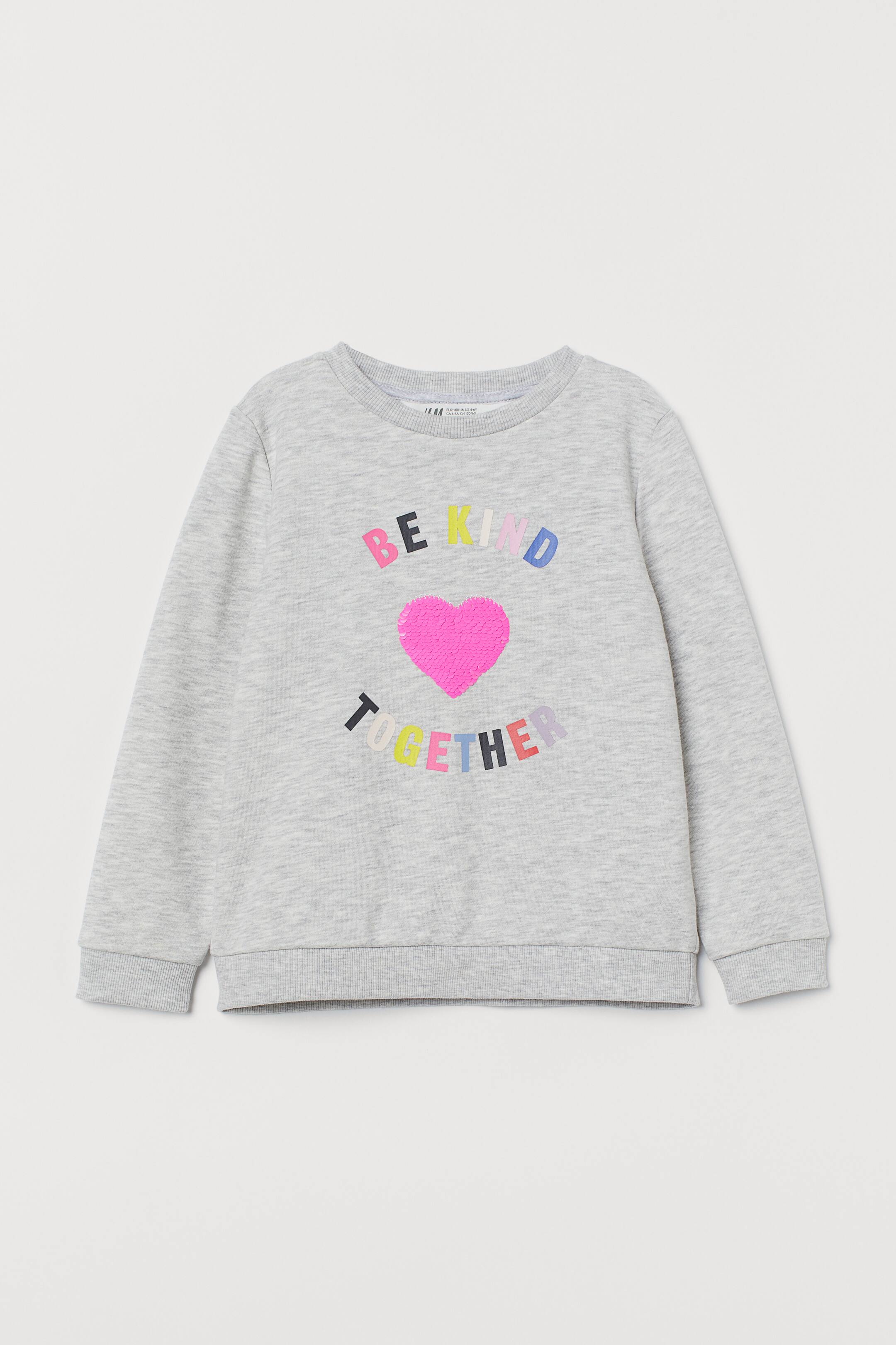 Sequin-motif sibling top - Crew-neck - Long sleeve - Light grey marl ...