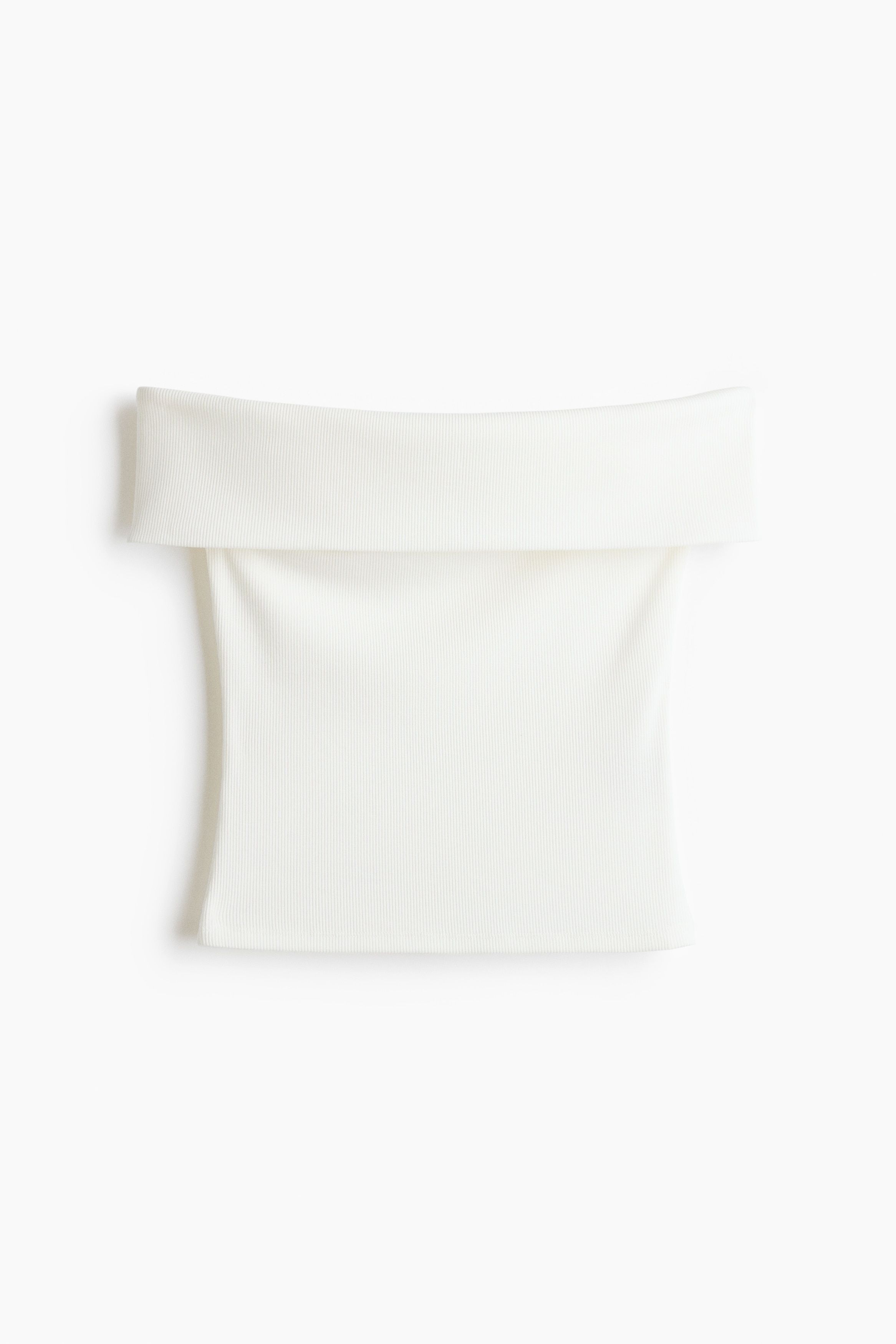 Rib-Knit Off-the-Shoulder Top - White/Dark blue/Brown