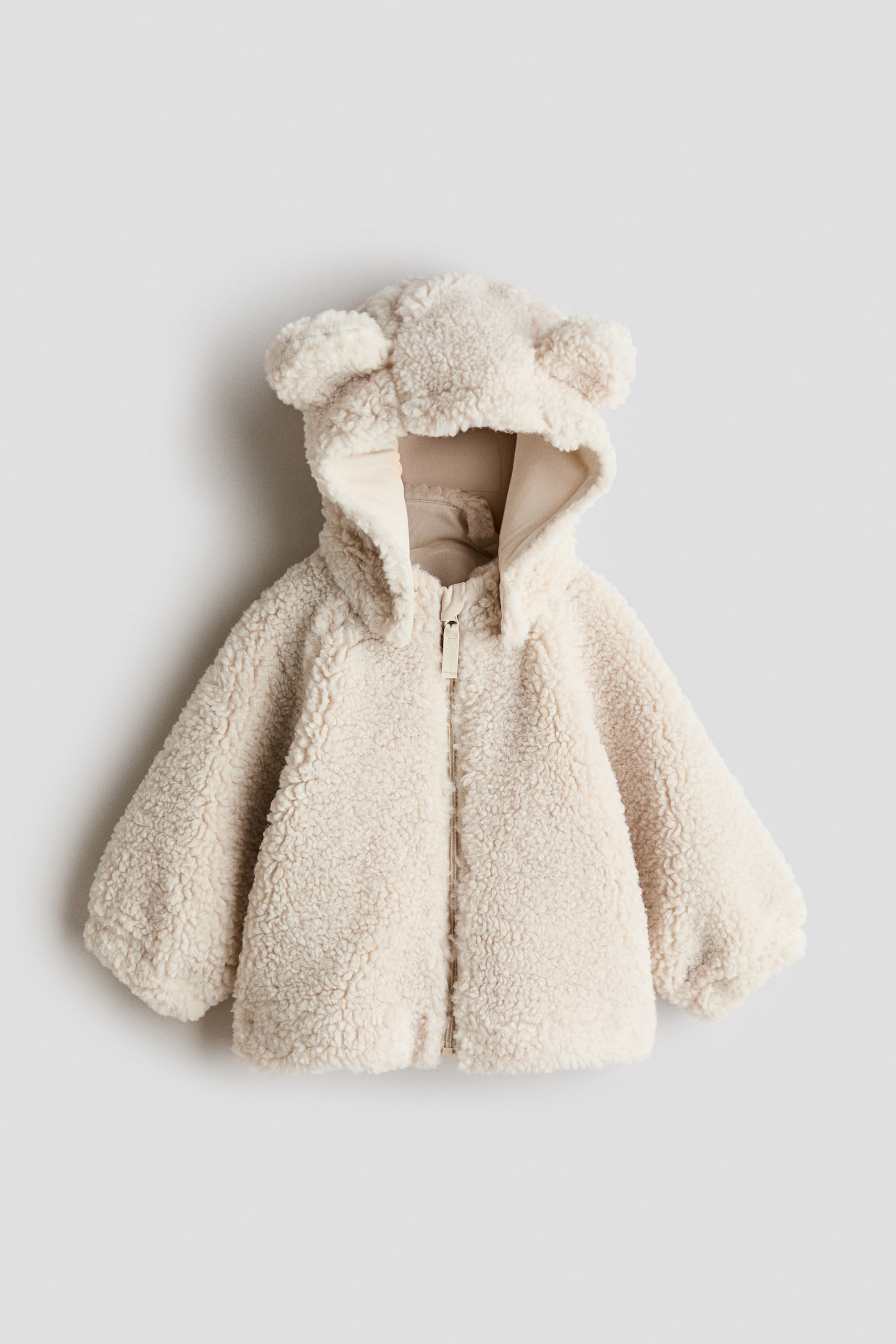 Hooded Teddy Jacket - Light beige/Light dusty pink
