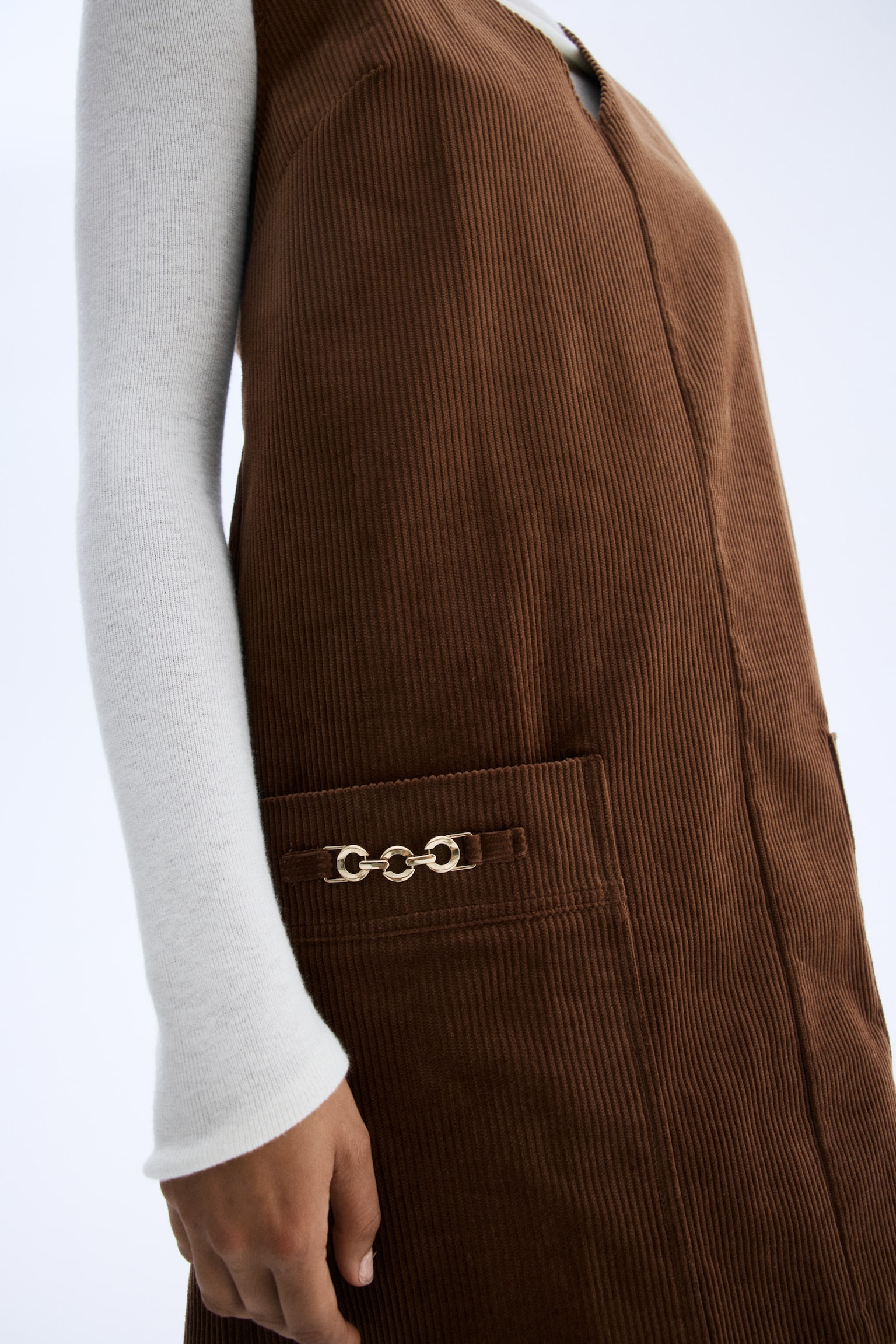 Robe droite en velours côtelé - Marron - 4