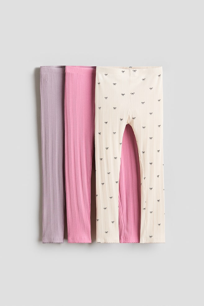 3-Pack Cotton Leggings - Pink/bows/Light pink/floral - 1