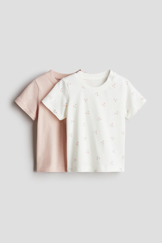 2-pack cotton T-shirts - Rose clair/cerises/Vert clair/blanc/Violet clair/cœurs/Vert clair/blanc/Gris clair/rayé/Bleu marine/rayures blanches/Bleu marine/rayé/Rose/cerises/Blanc - 1