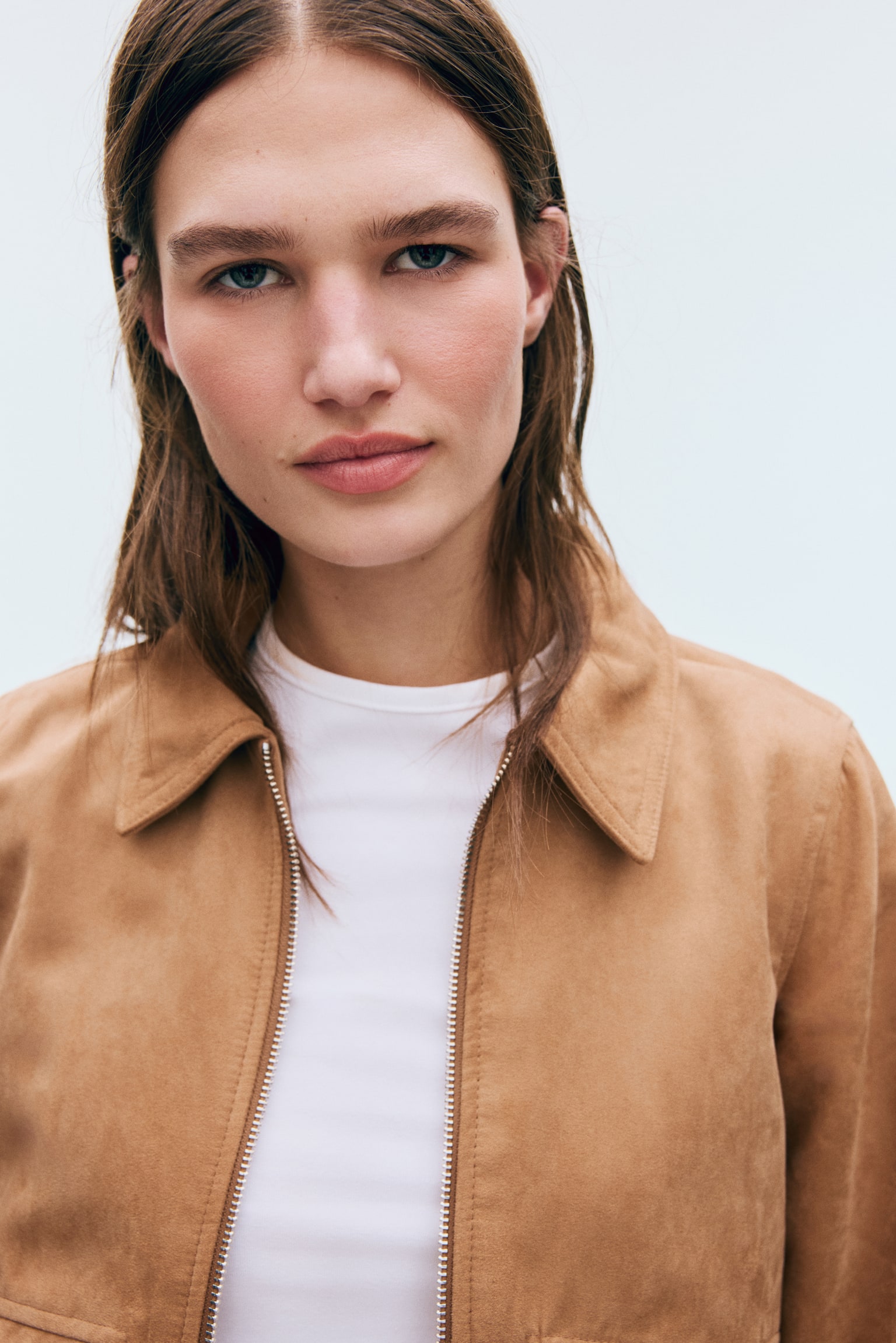 ז'קט בומבר עם צווארון - בז' כהה - 5