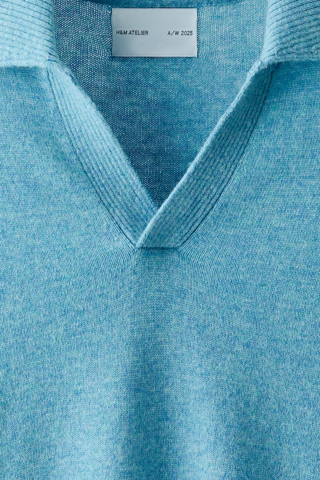 Wool-Blend Polo Sweater-Aqua blue - 6