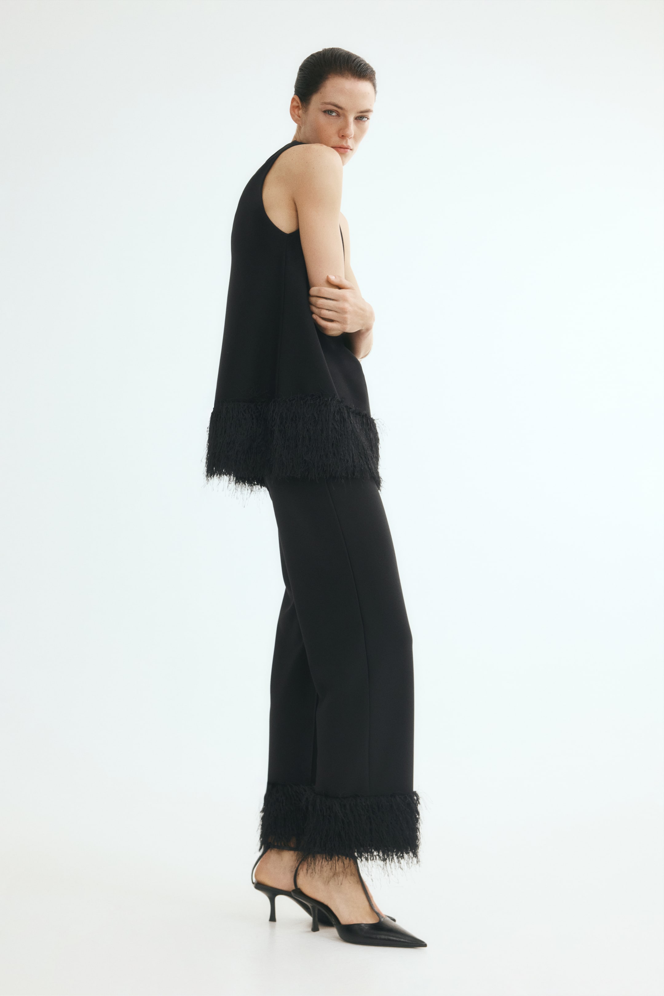View larger image: Sequin-fringed crêpe trousers - Black - Ladies | H&M 1