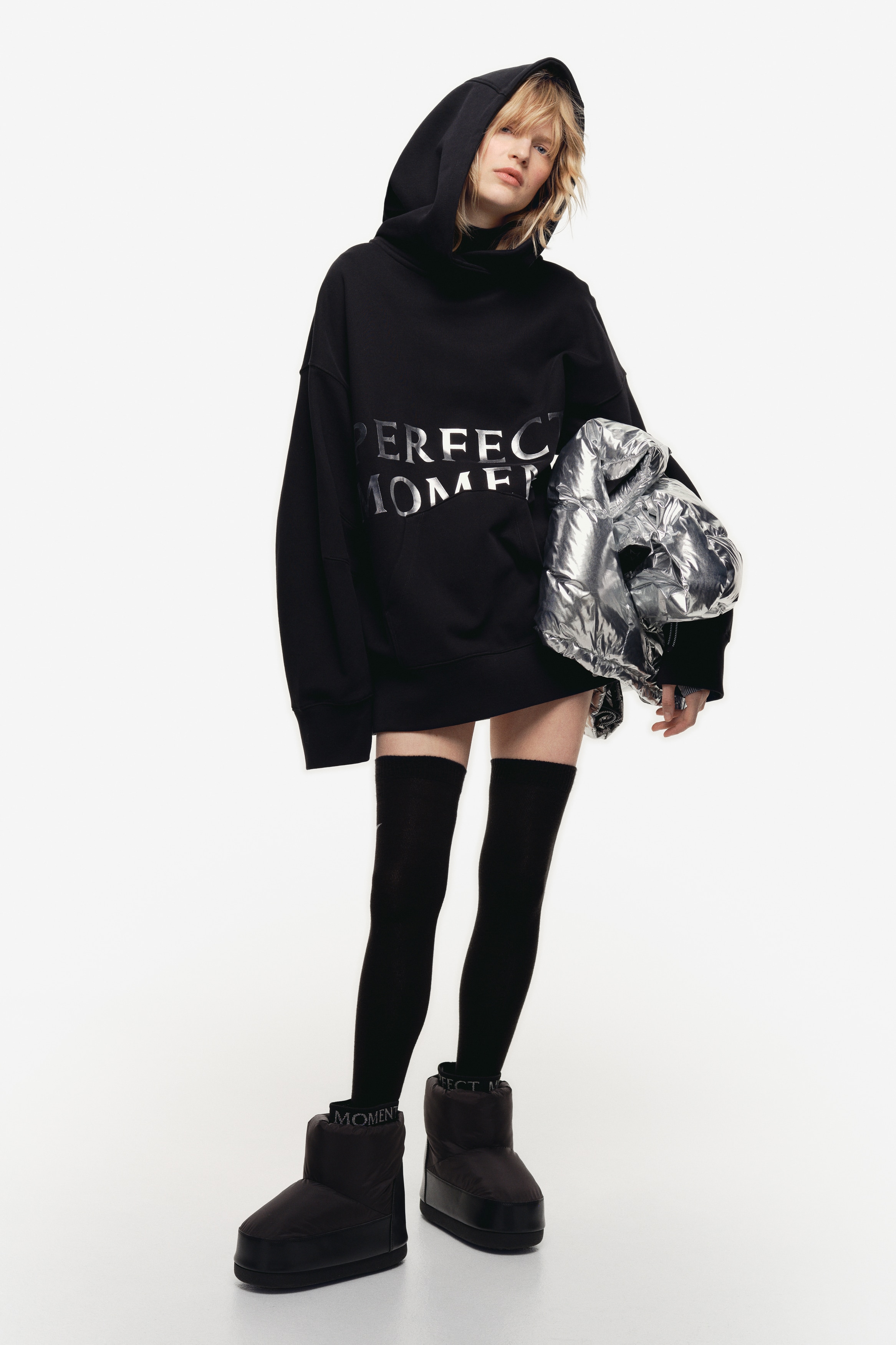 圖案連帽上衣 - 黑色