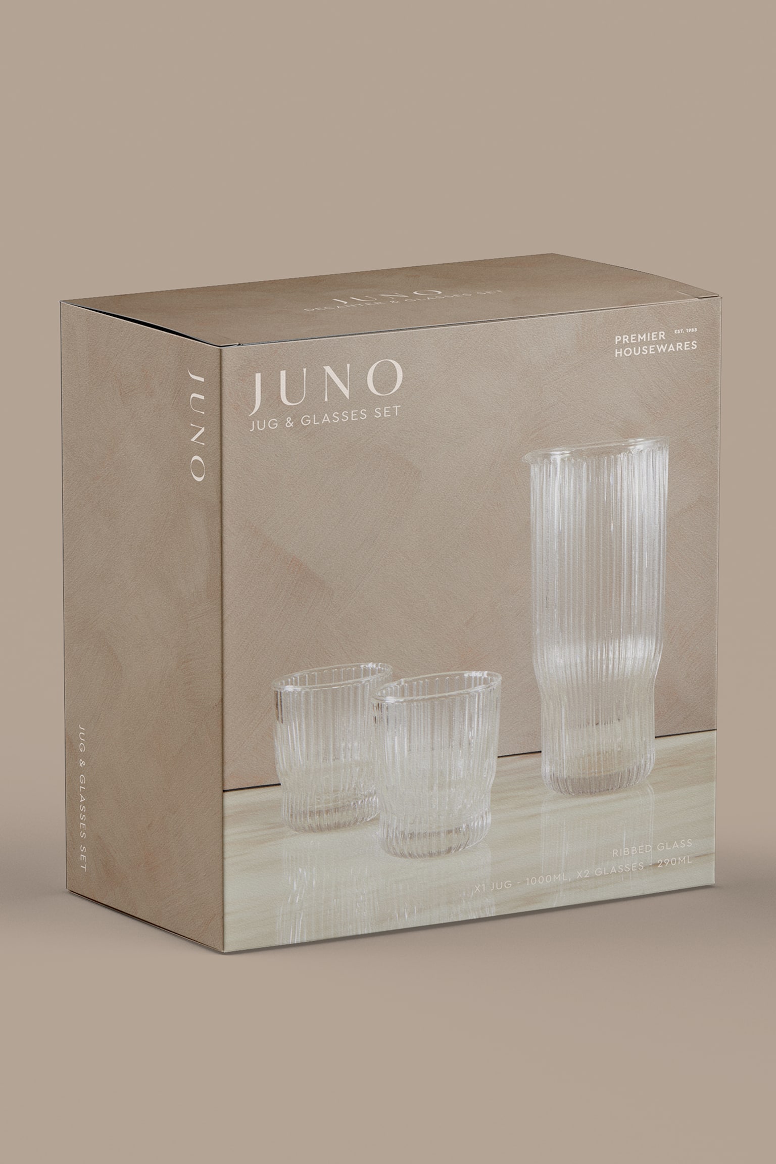 Juno Ribbed Glass And Jug 3pc Set - Clear - 3