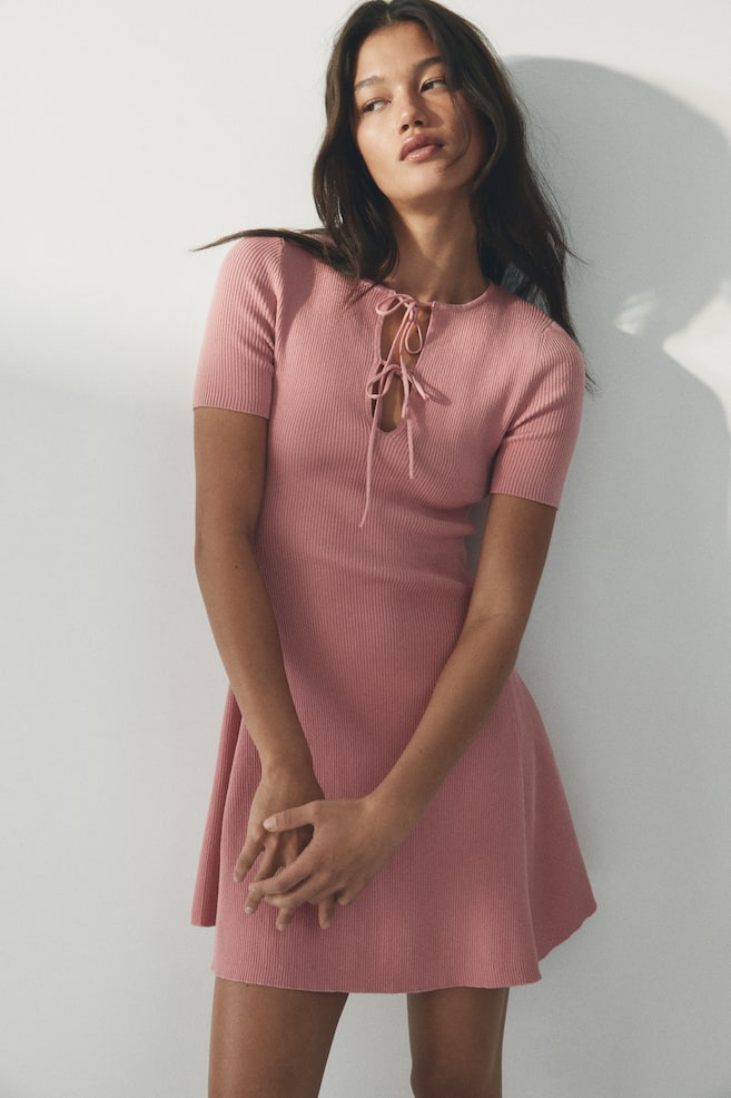 Rib-Knit Mini Dress - Pink/Light blue - 1
