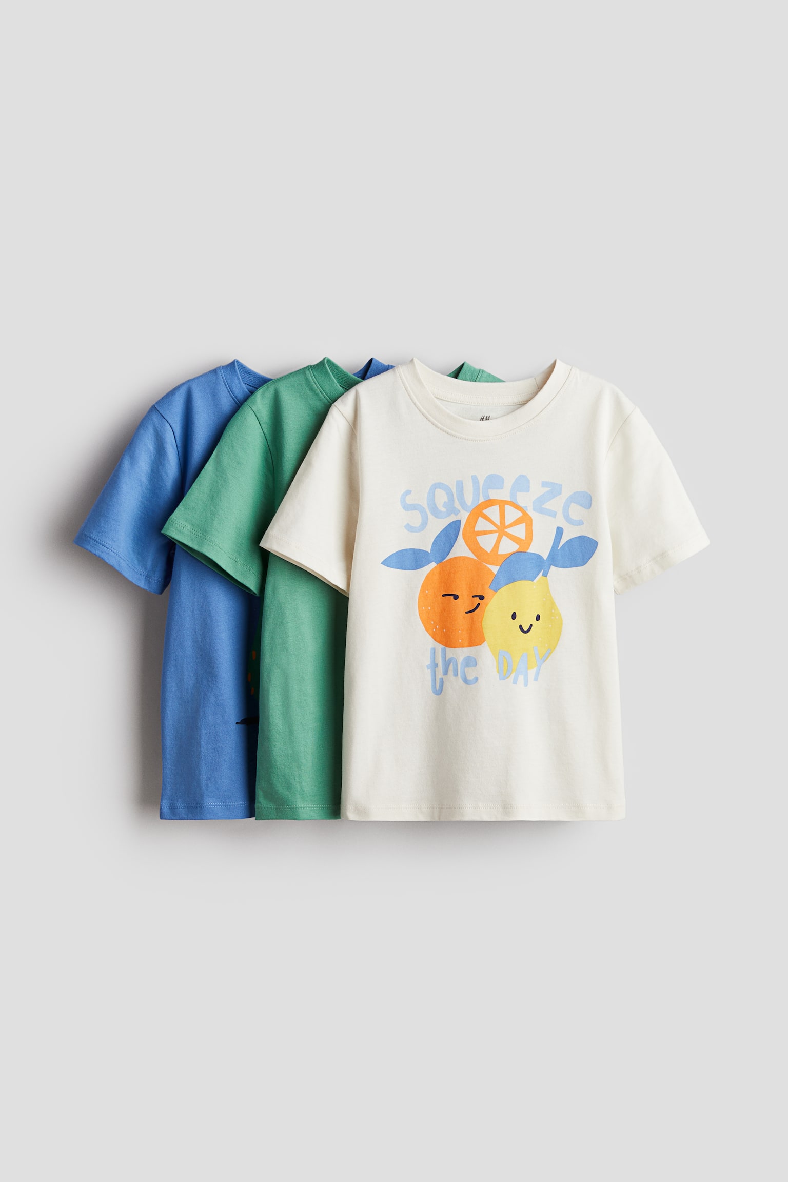 3-pack Print Tees - White/Squeeze The Day/Sage green/Stripe/Yellow/Always Be Kind/Dark blue/Dinosaurs - 1