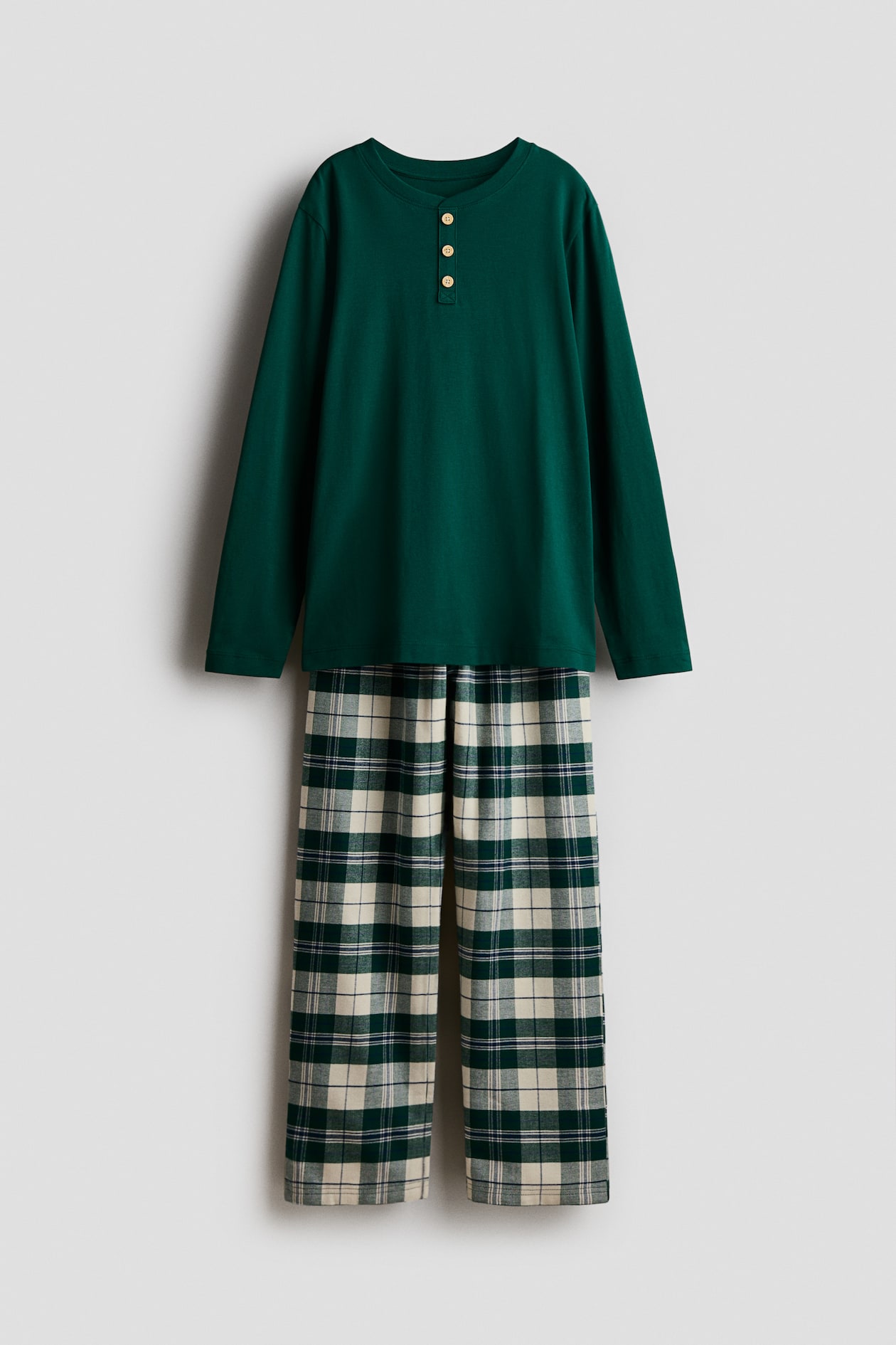 Cotton pyjamas Dark green/Checked Kids H&M IN