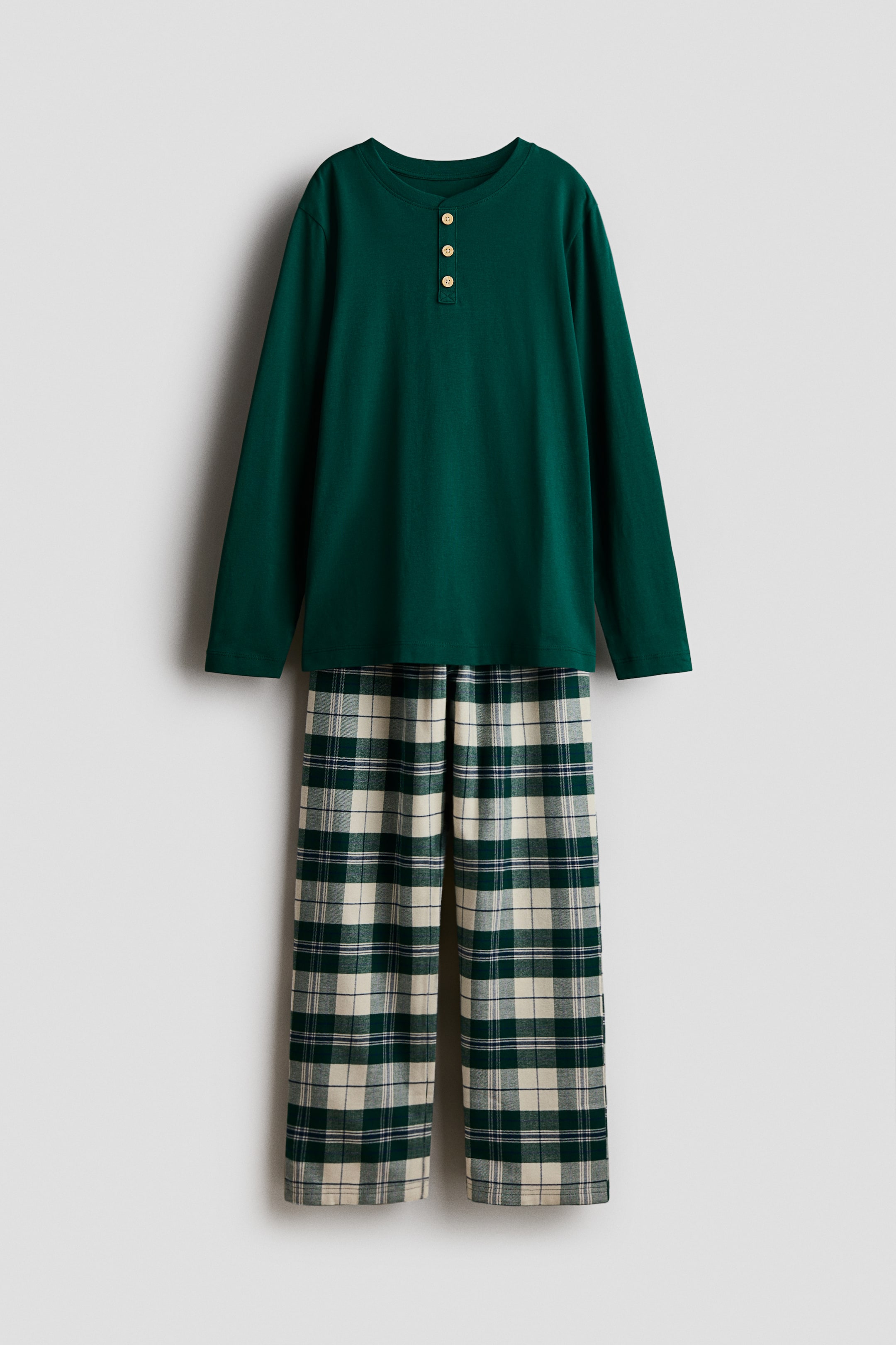 Ver imagen más grande: Pijama de algodón - Verde oscuro/Cuadros - NIÑOS | H&M ES 1