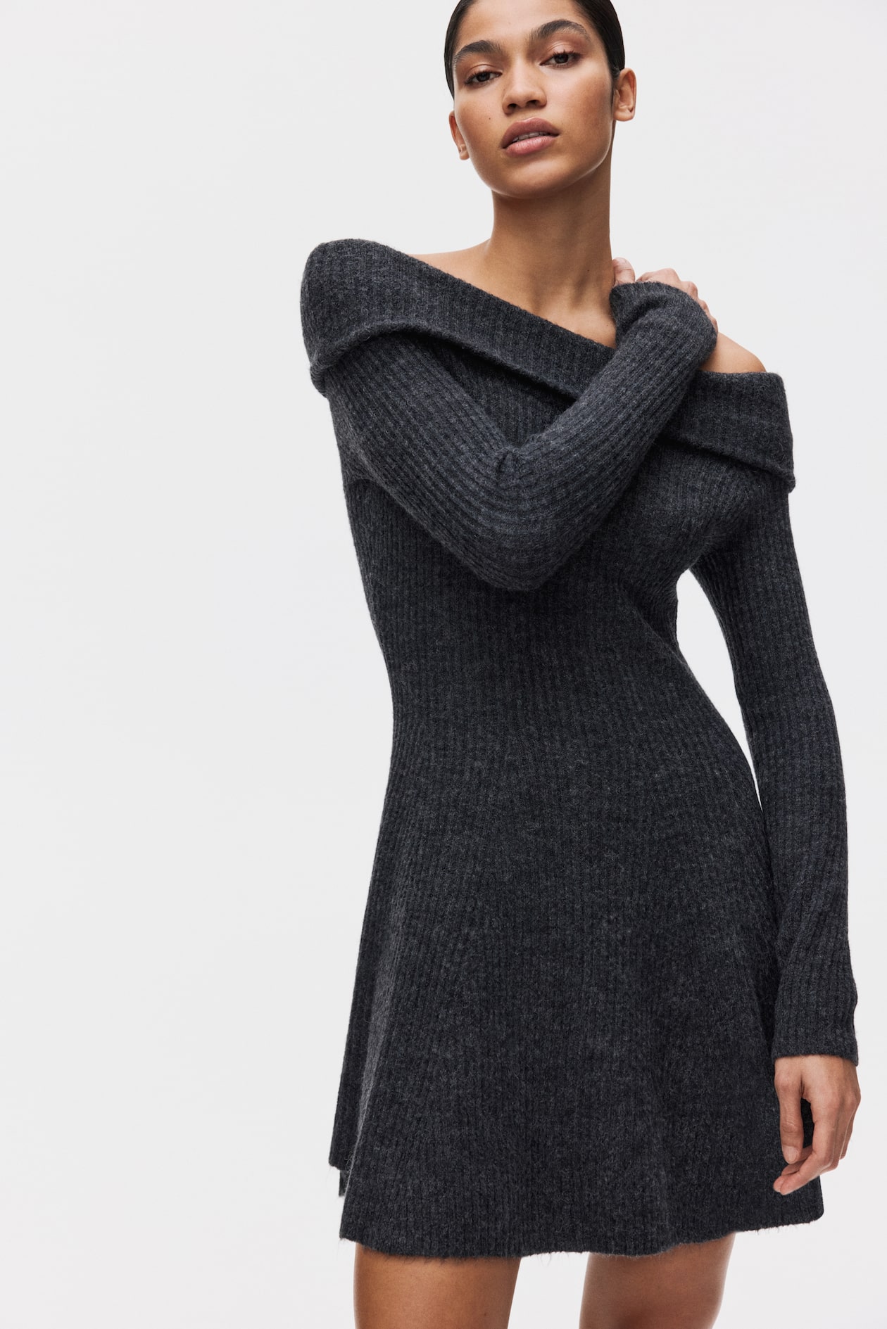 ladies h&m foldover-edge off-the-shoulder dress product info and reviews H&M Off-the-Shoulder Dress with Foldover Edge