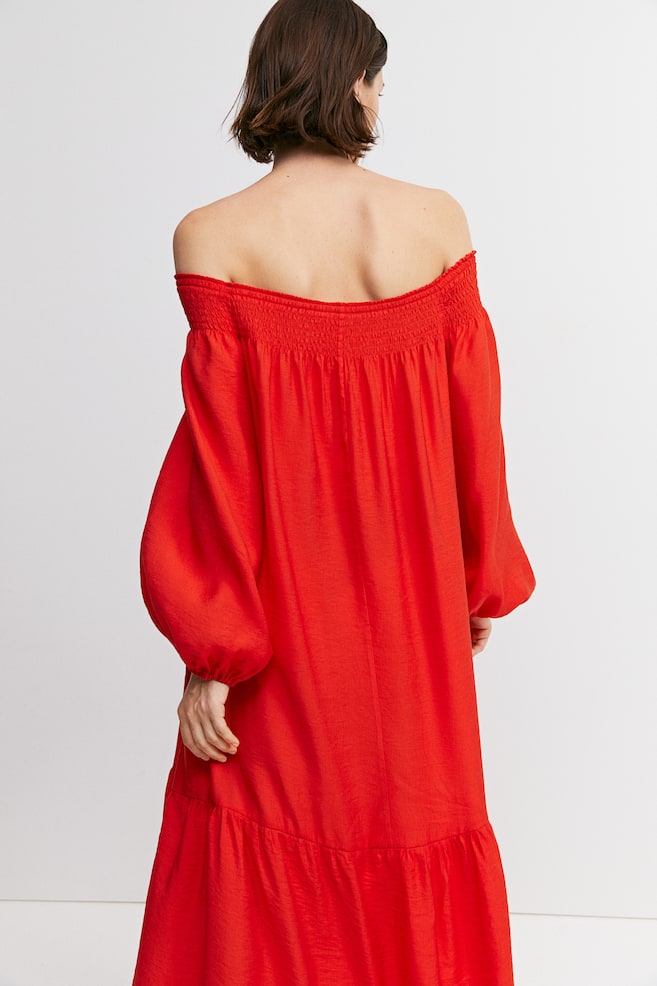 Oversized off-the-shoulder dress - Bright red/Black/Patterned - 4