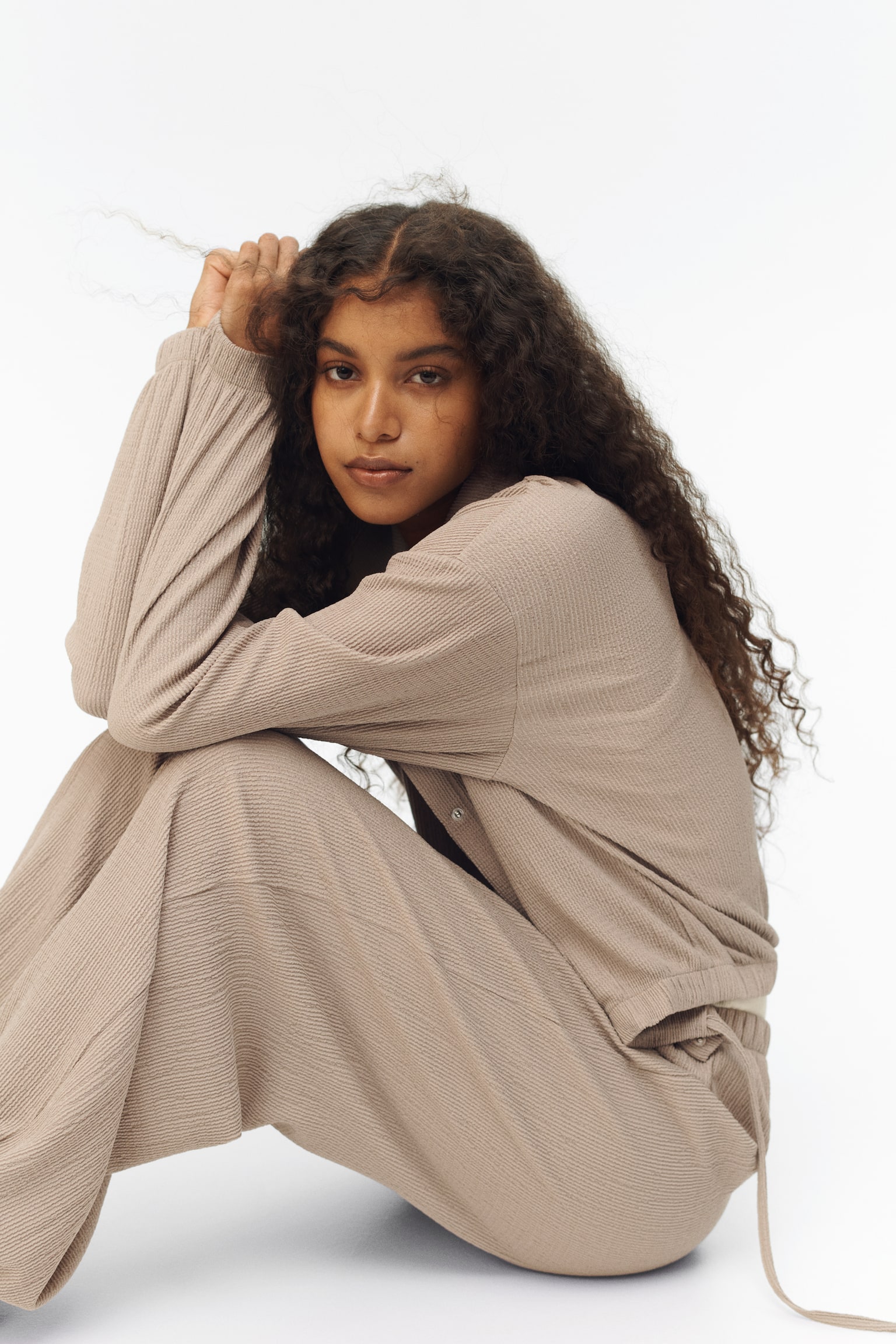 Textured jersey jacket - Beige/Dark brown - 5