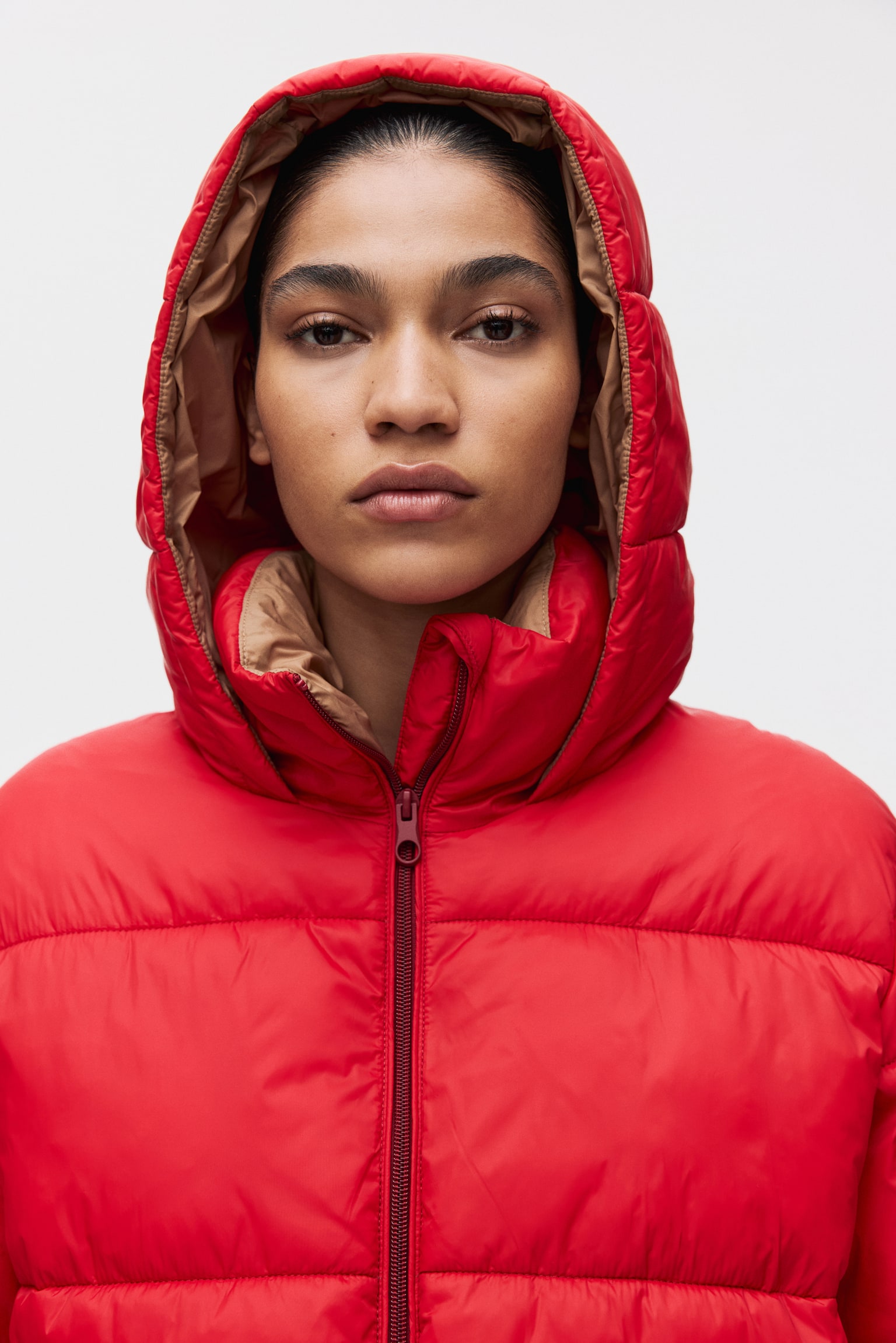 Oversized puffer jacket - Red/Dark dusty green - 4