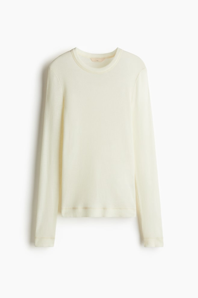 Rib-knit wool top - Cream/Light grey marl - 1