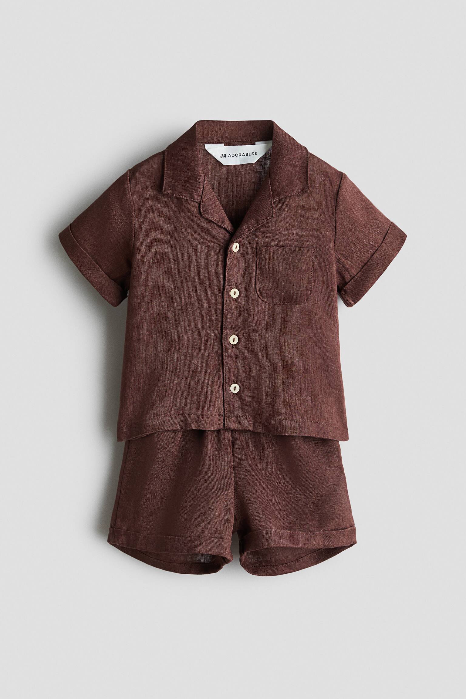 2-piece linen set - Brown - 1