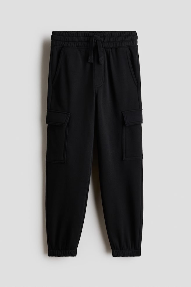 Brushed-inside cargo joggers - Black/Dark grey - 1