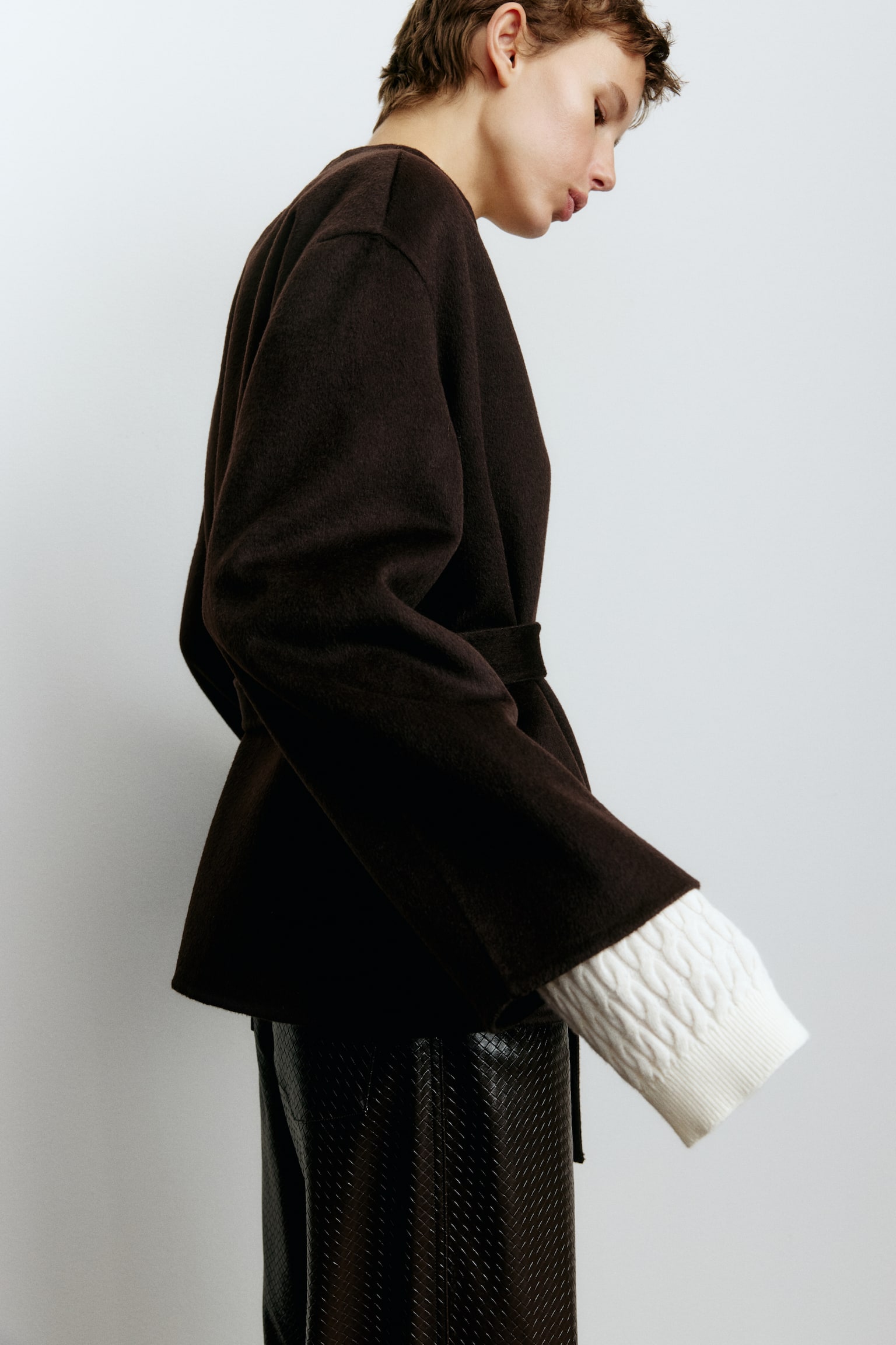 Handmade wool-blend coat - Dark brown/Light beige - 5