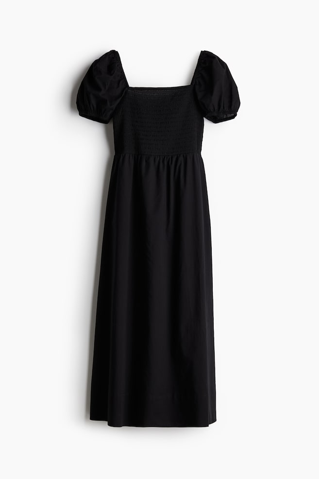 Robe en coton avec manches bouffantes - Noir/Blanc/Bleu clair - 1