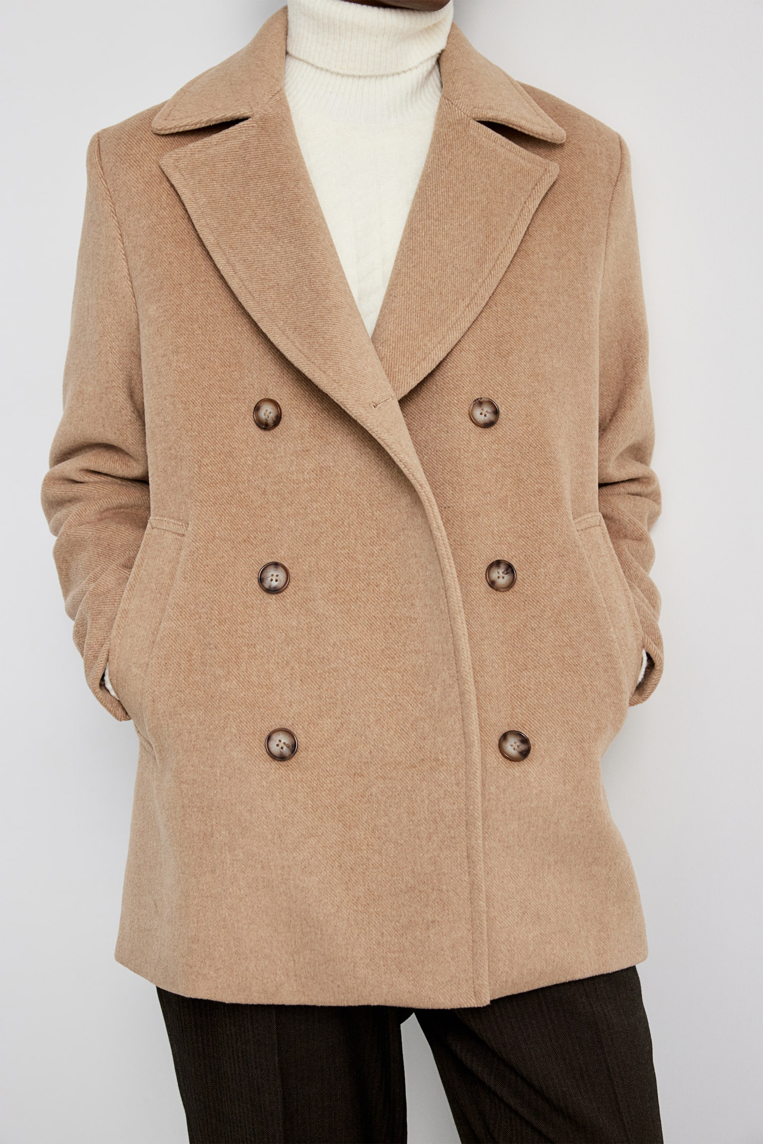 Regular Fit Wool-blend pea coat - Beige/Navy blue - 3