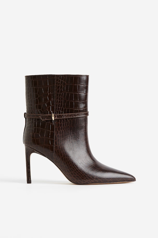Ankle-high leather boots - Dark brown/Crocodile-patterned/Black - 1