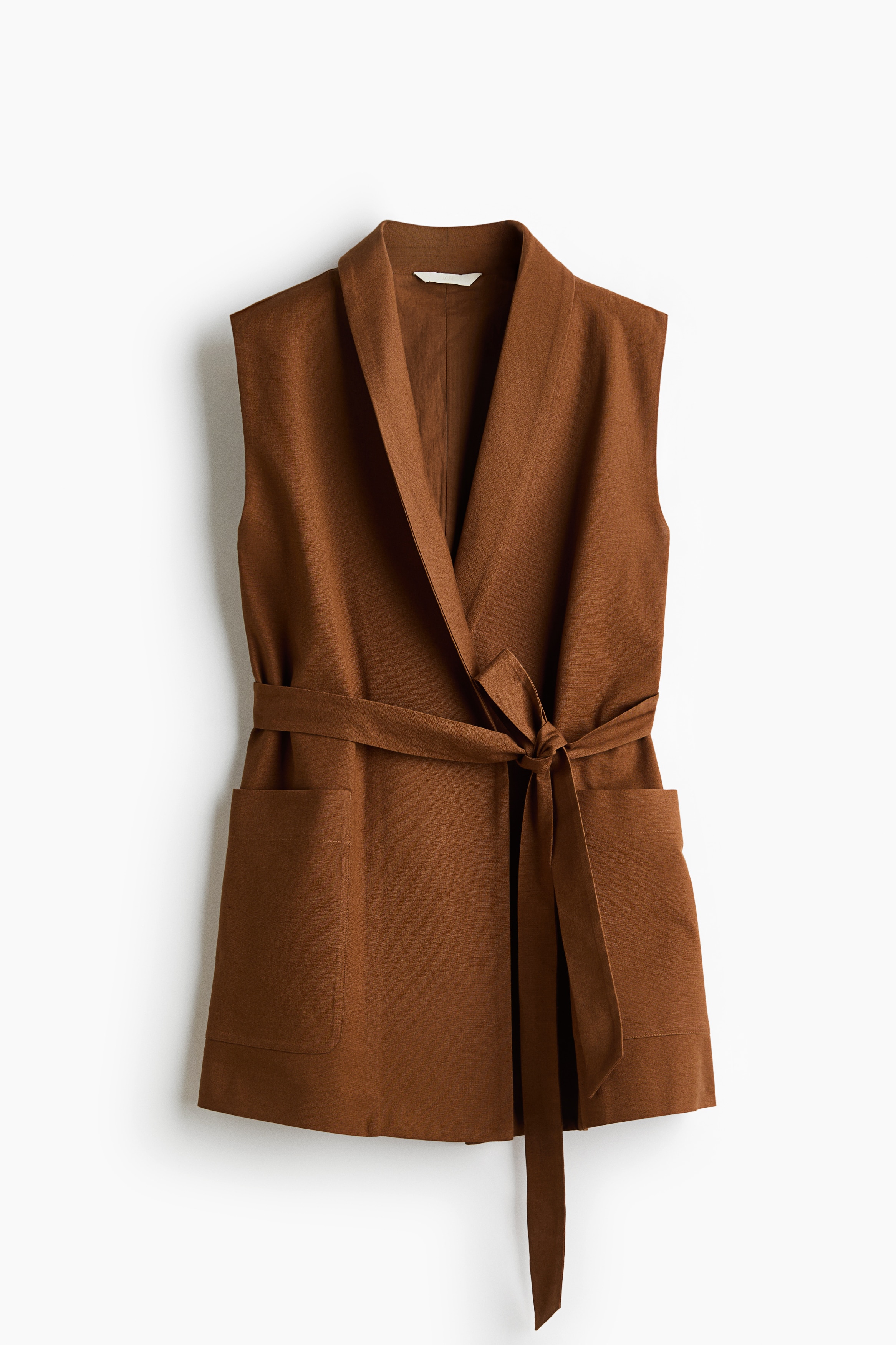Belted linen-blend waistcoat - Brown/Dark plum red