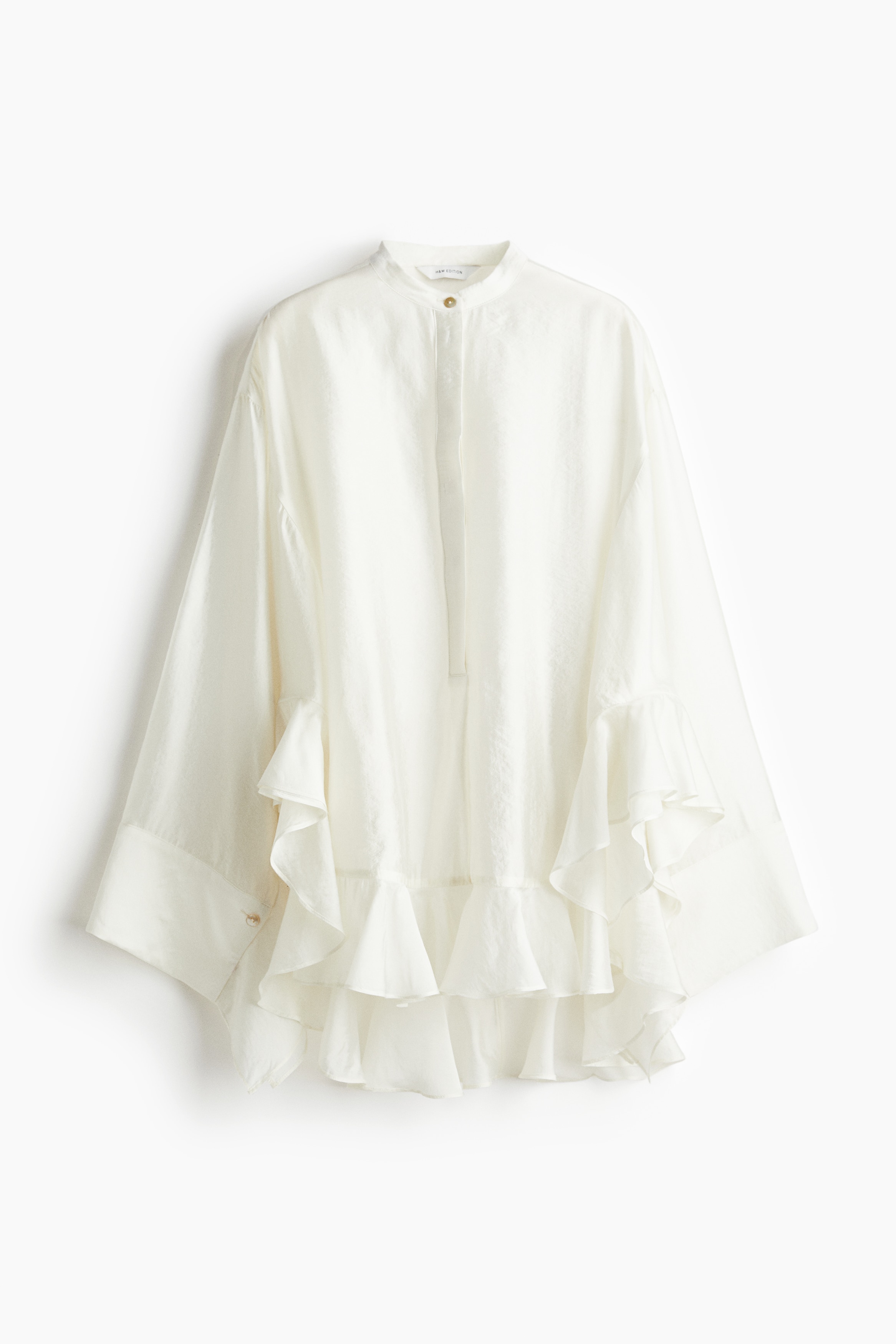 Bluse med flæser - Hvid/Sort