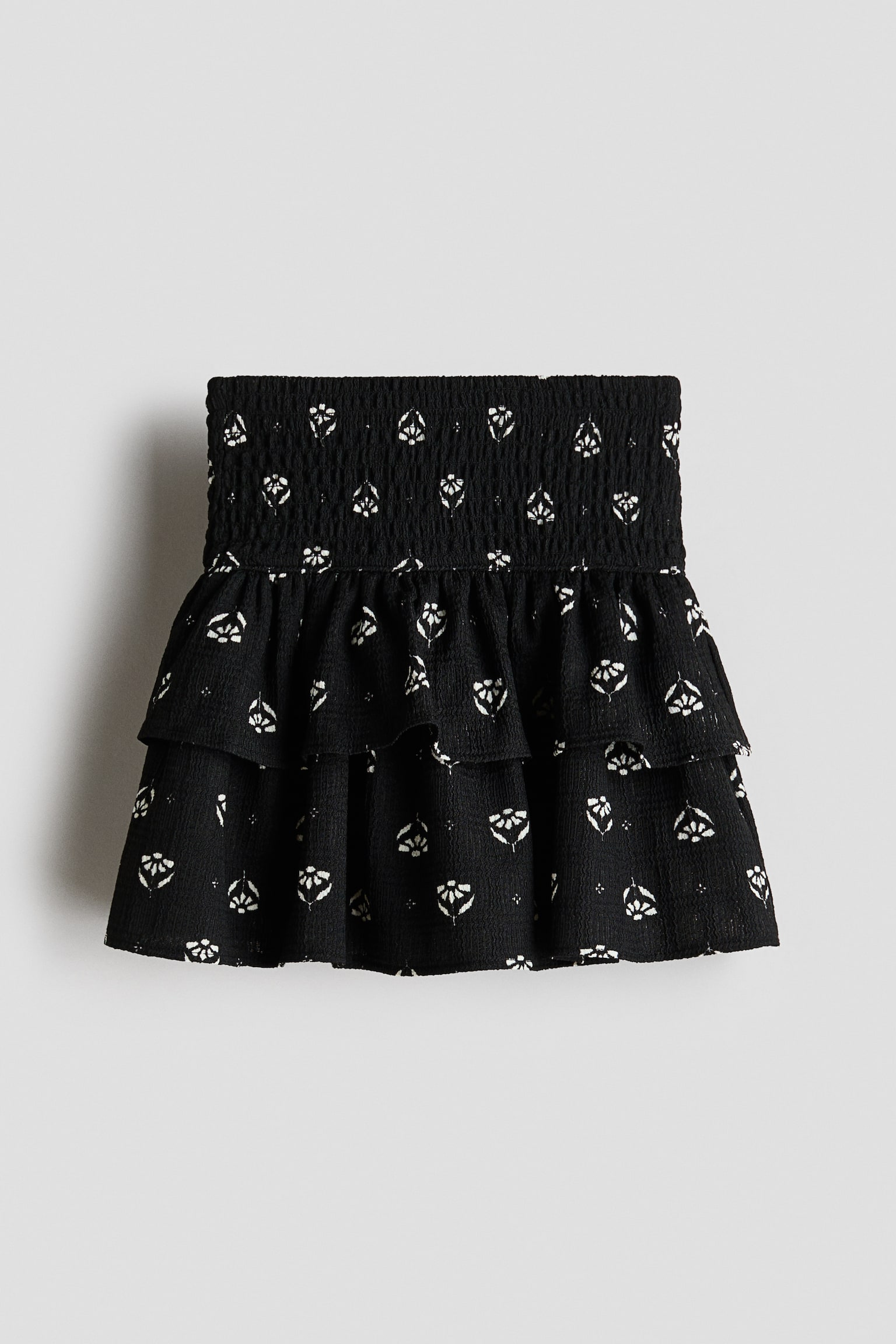 Crinkled tiered skirt - Black/Floral