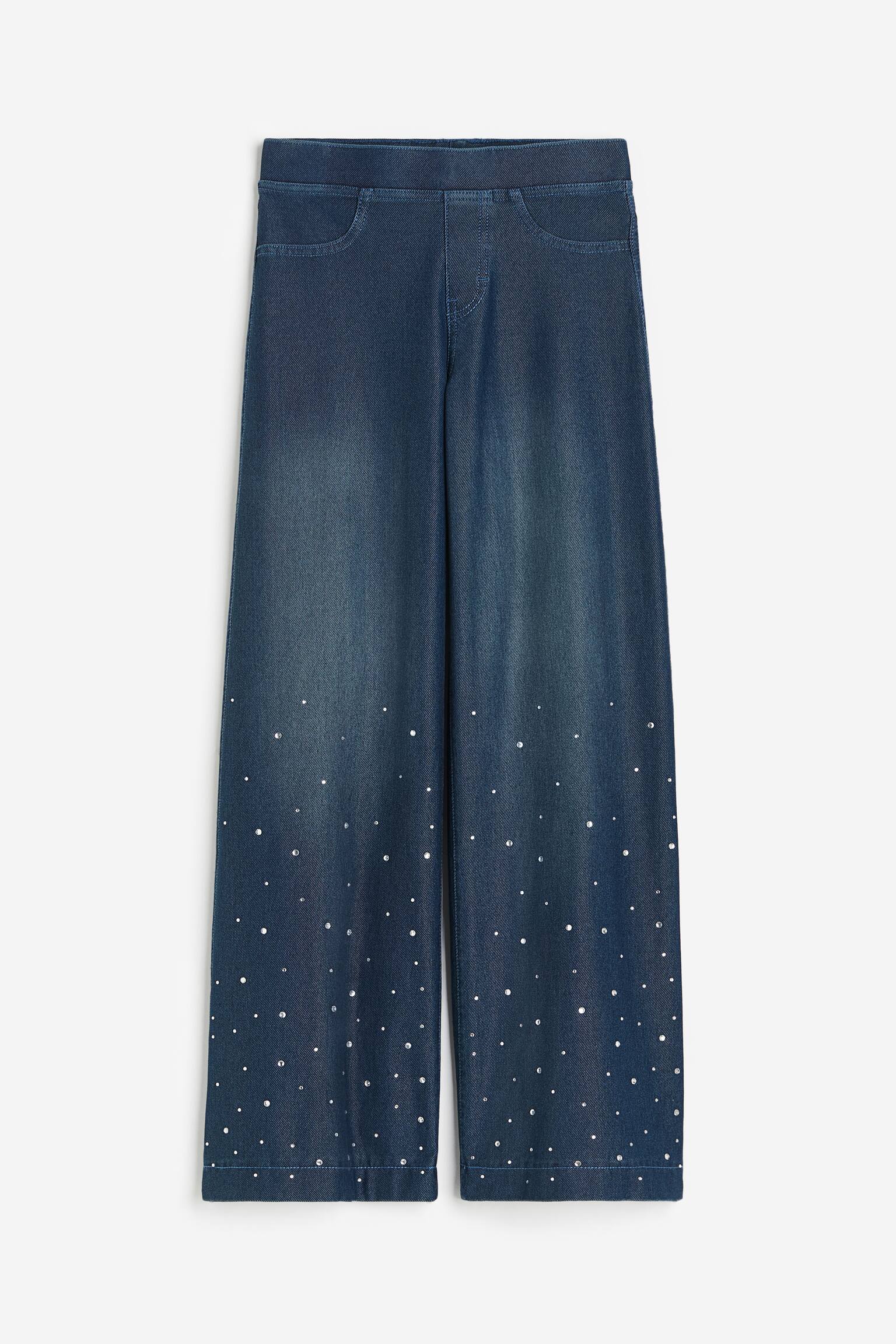 Quần dài ống rộng - Xanh denim/Hạt giả kim cương - 1