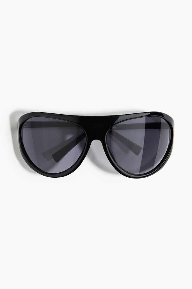 Aviator-Style Sunglasses - Black - 1