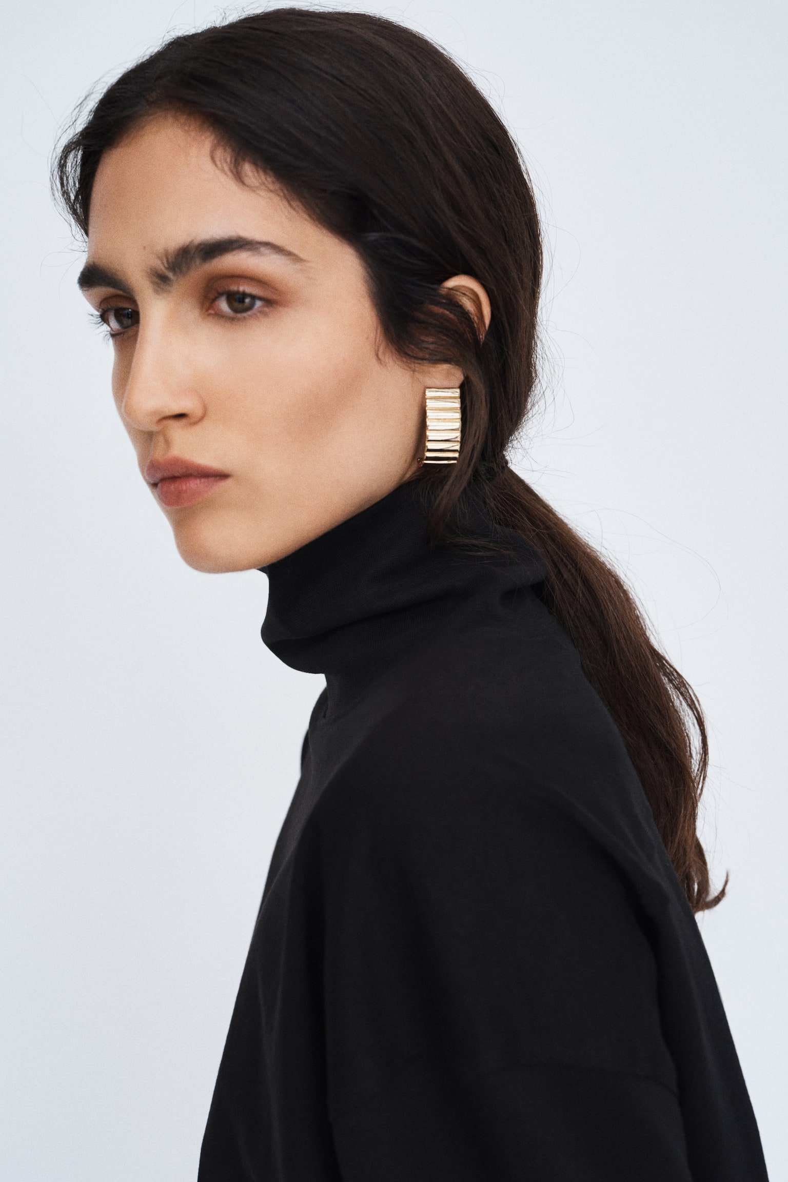 Женская рубашка H&M Mock Turtleneck Cotton, цвет: Чёрный — фото 6